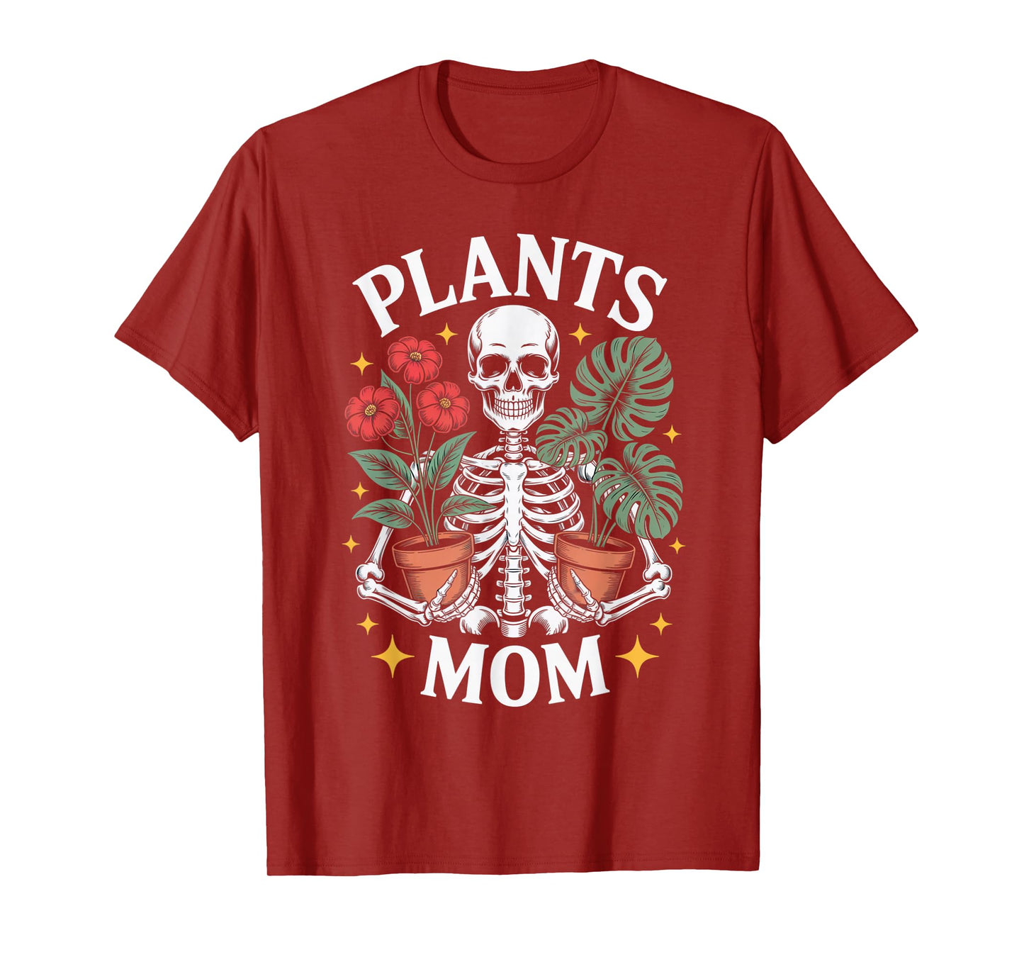 Plants Mom Skeleton Holding Flowers and Leaves Spooky Garden T-Shirt