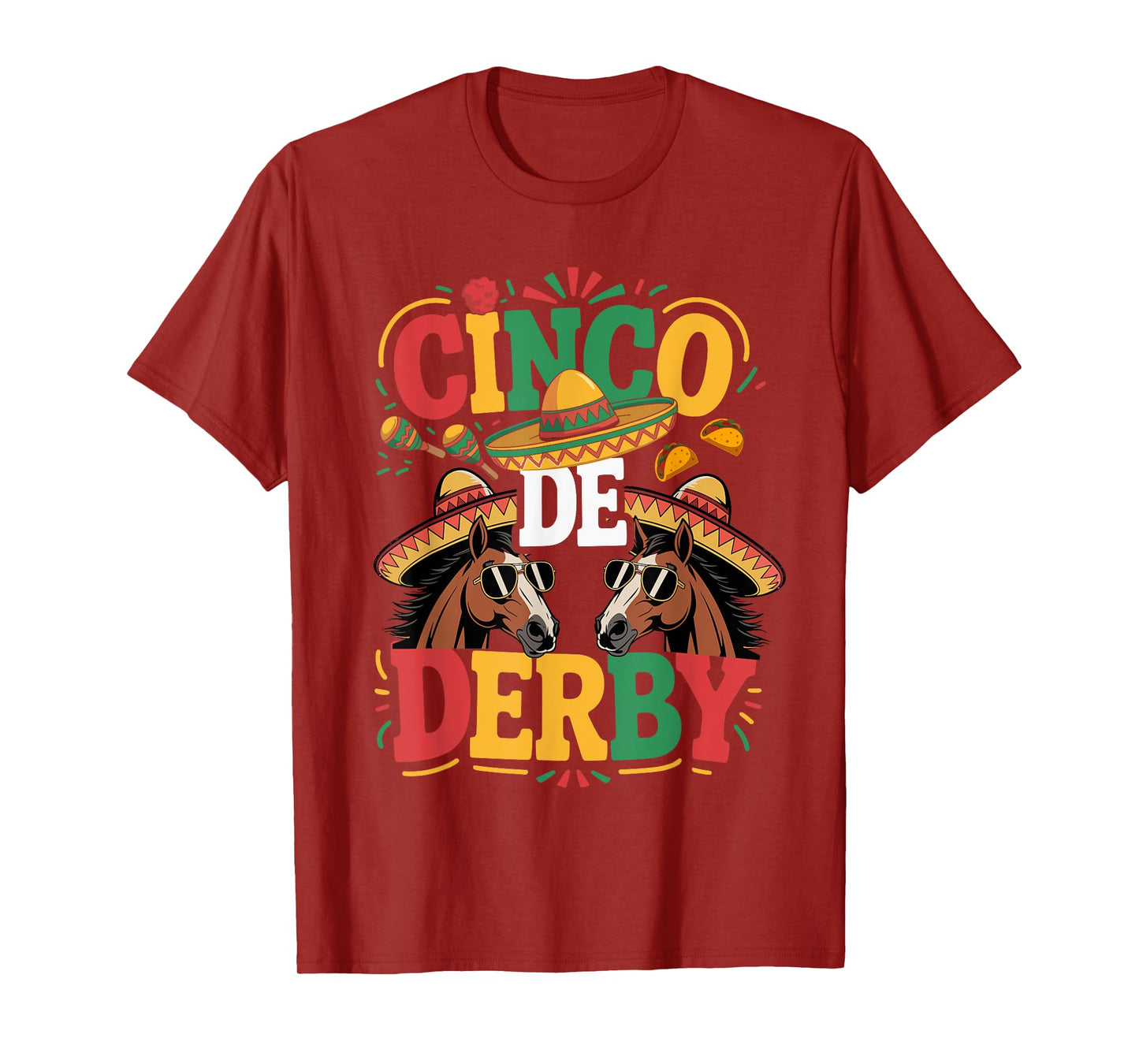 Cinco De Derby Funny Derby De Mayo Taco Horse Racing Vintage T-Shirt