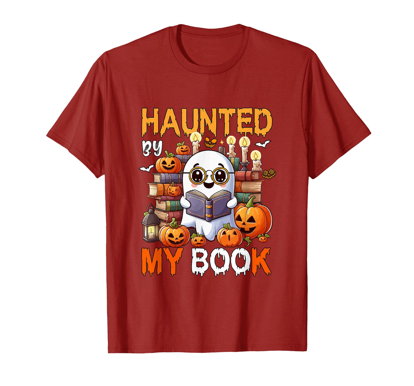 Haunted by My Book Halloween Boo Librarian Bookworm Reader T-Shirt