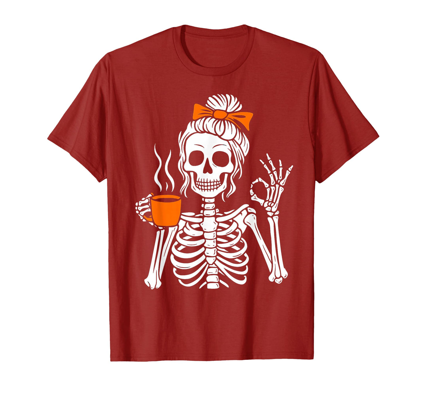 Halloween Skeleton Messy Bun Coffee Funny Spooky Costume T-Shirt