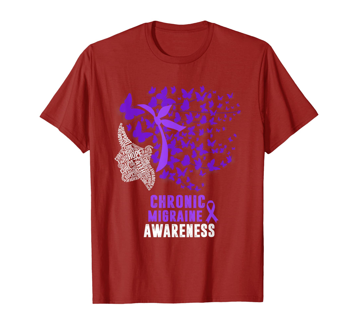 Chronic Migraine Awareness Month Butterfly Purple Ribbon T-Shirt