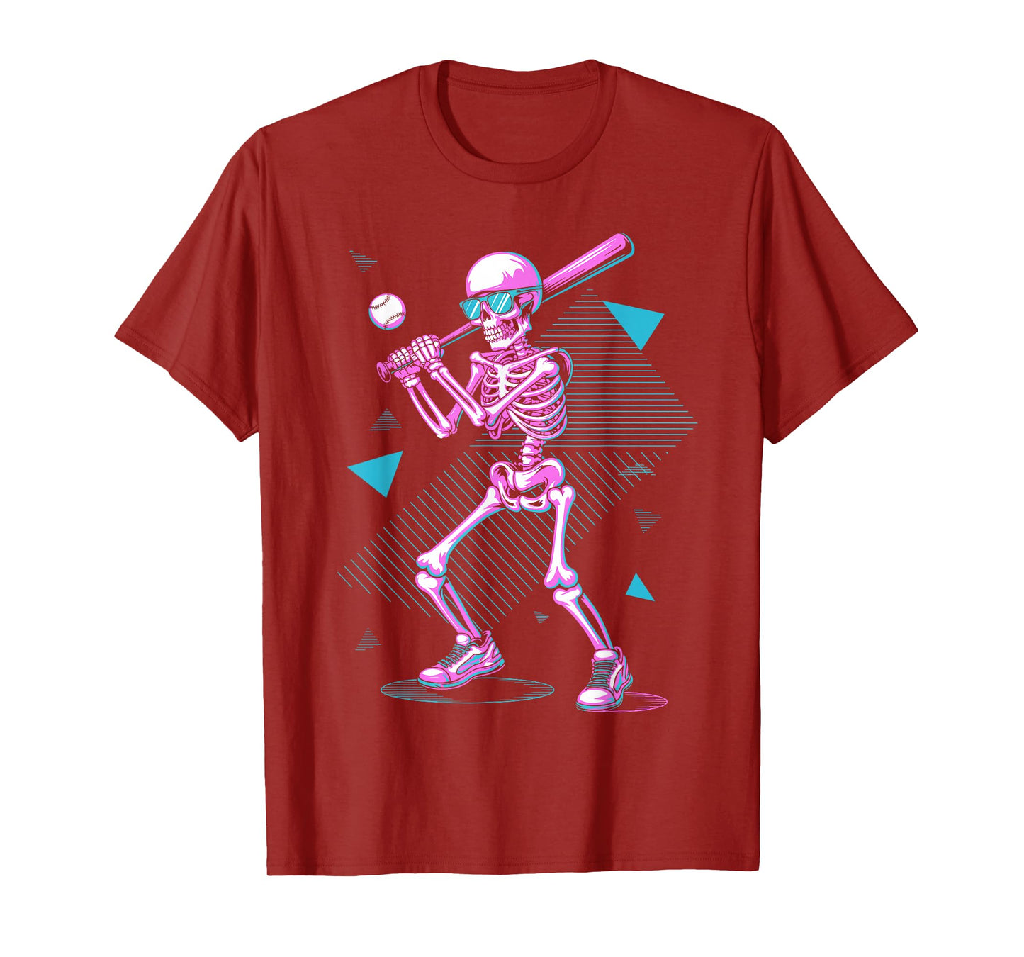 Retro 80s Skeleton Baseball Graphic Vaporwave Hitter T-Shirt