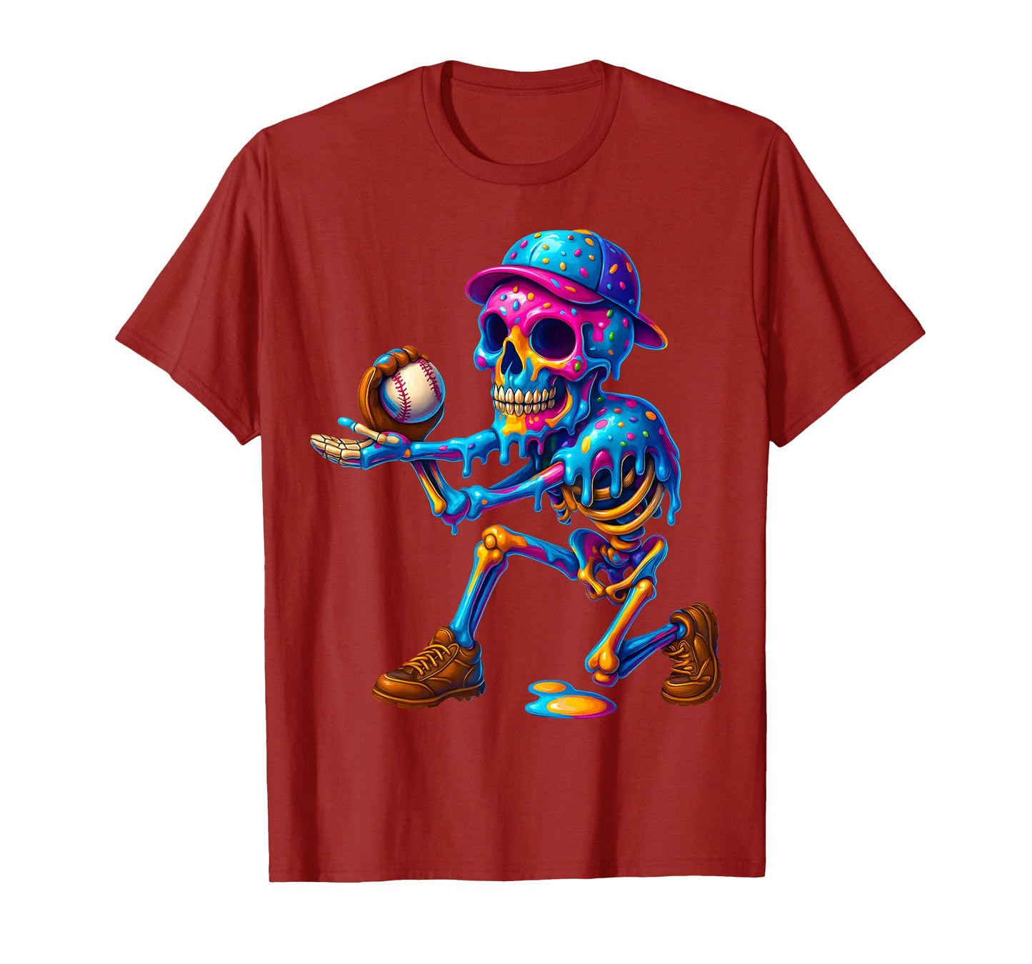 Funny Baseball Skeleton Ice Cream Drip Baseball Boys Youth T-Shirt