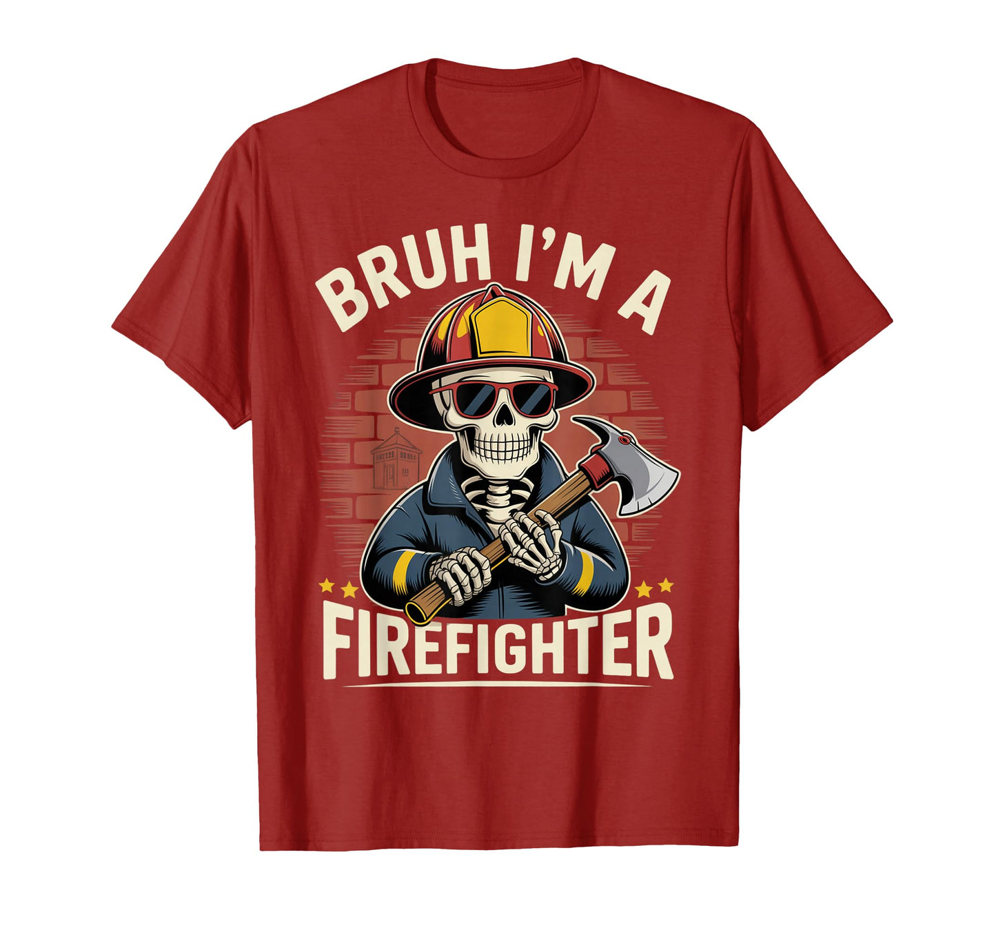 Bruh I'm a Firefighter Skeleton Halloween Spooky Costume Fun T-Shirt