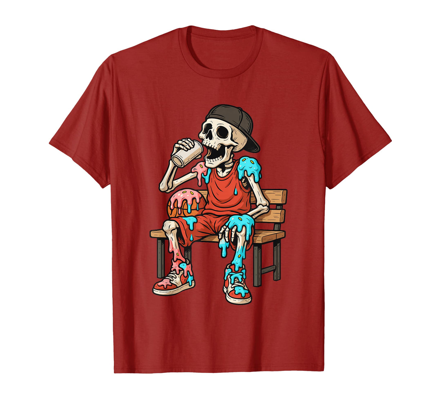 Funny Basketball Skeleton Drip Ice Cream Drip for Boys Youth T-Shirt
