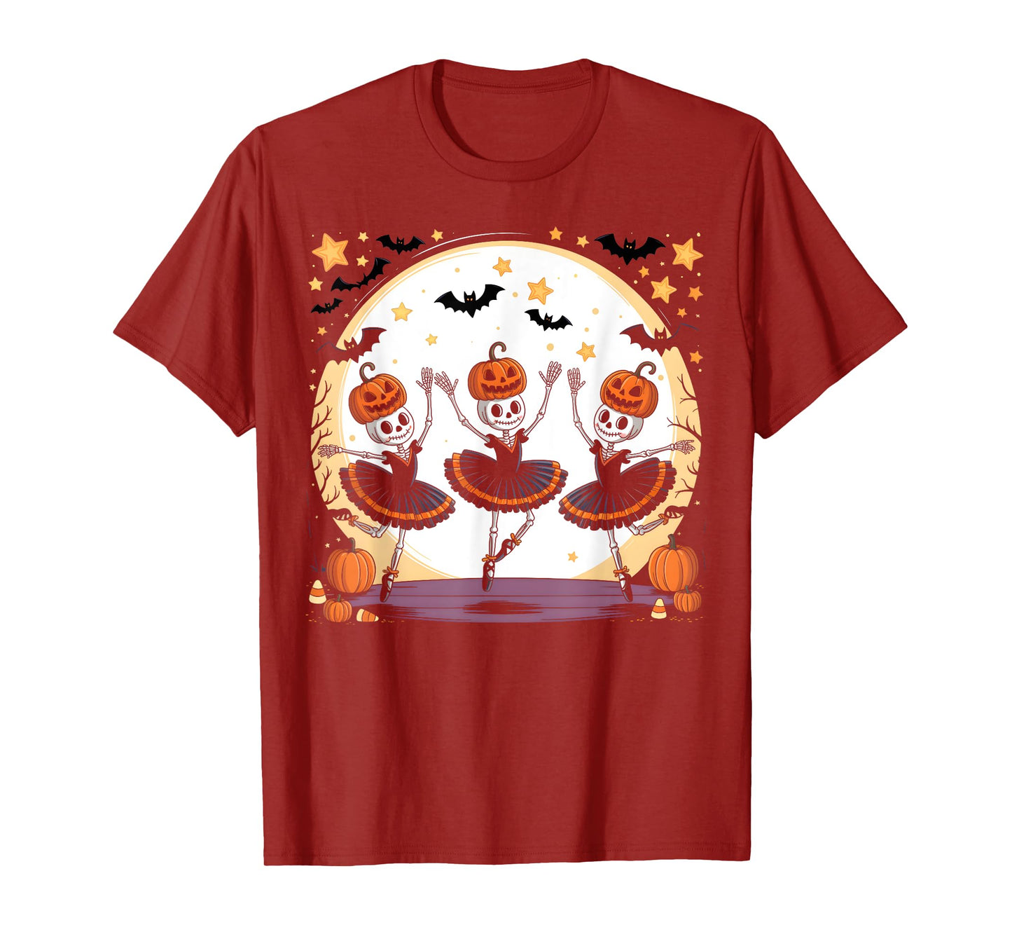 Ballet Pumpkin Skeleton Scary Halloween Men Women Boys Girl T-Shirt