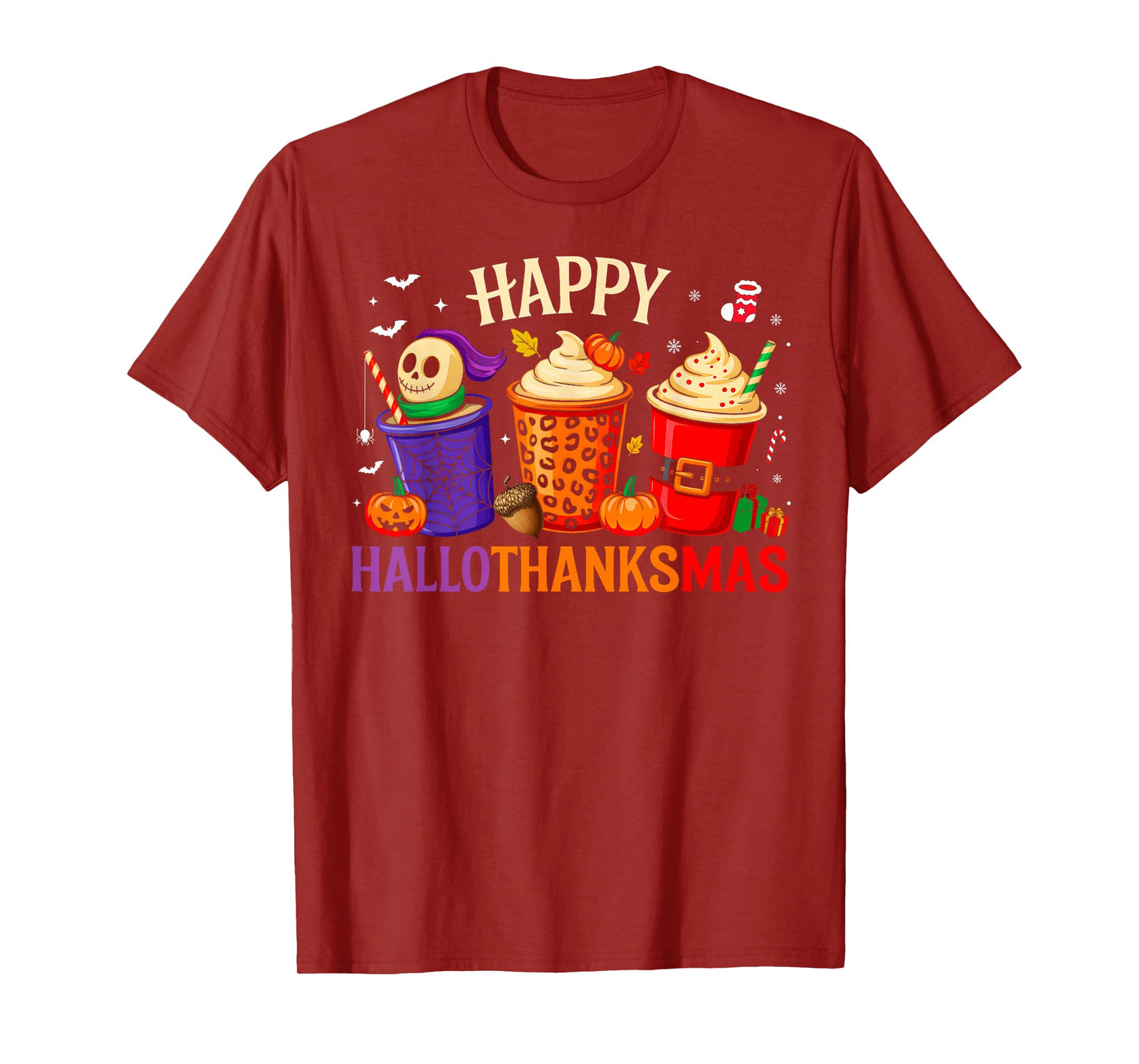 Happy Hallothanksmas Coffee Latte Halloween Thanksgiving T-Shirt
