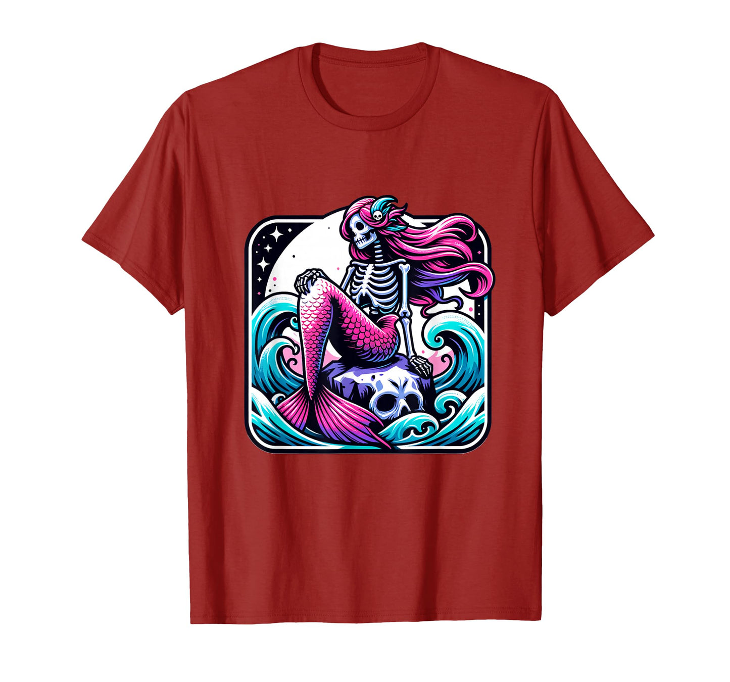 Mermaid Skull Ocean Wave Siren Skeleton Sea T-Shirt
