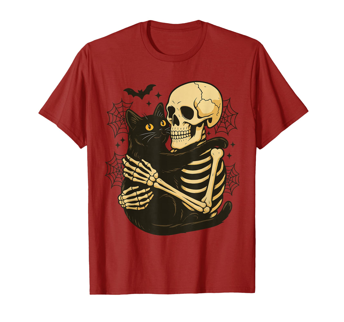 Skeleton Hugging Cat Funny Halloween Costume Tee T-Shirt