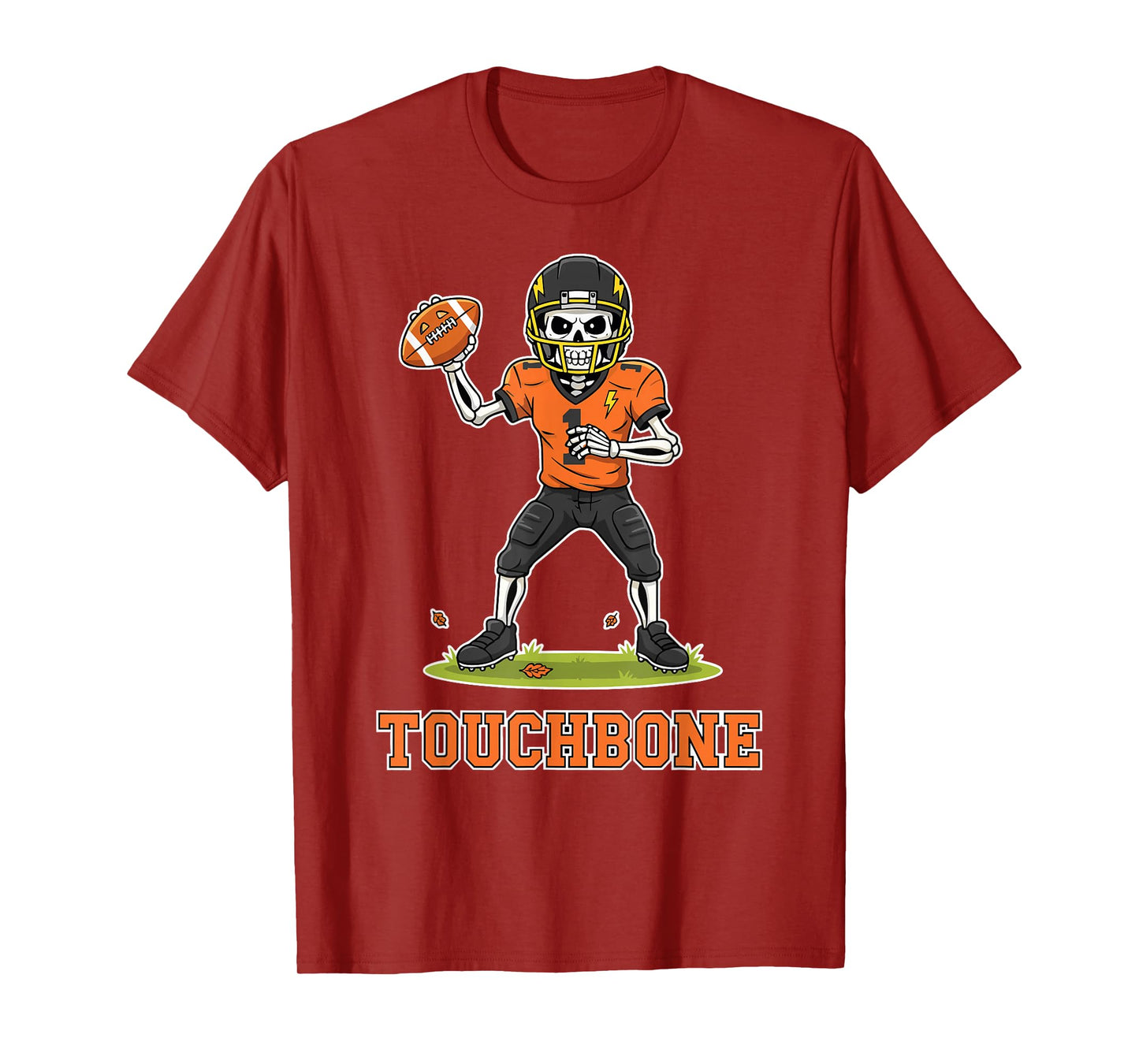 Touchbone Skeleton Quarterback Halloween Football Pun T-Shirt
