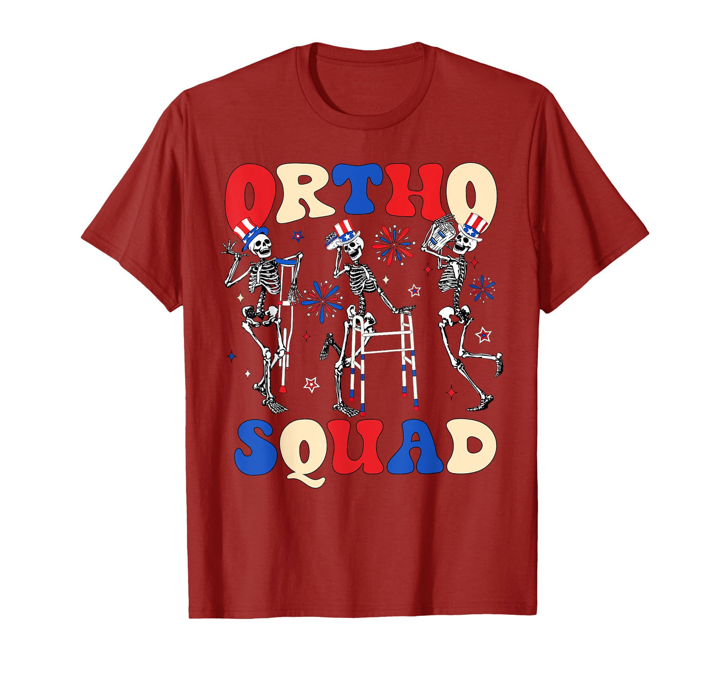 Retro Ortho Squad Dancing Skeleton Orthopedic 4th Of July T-Shirt