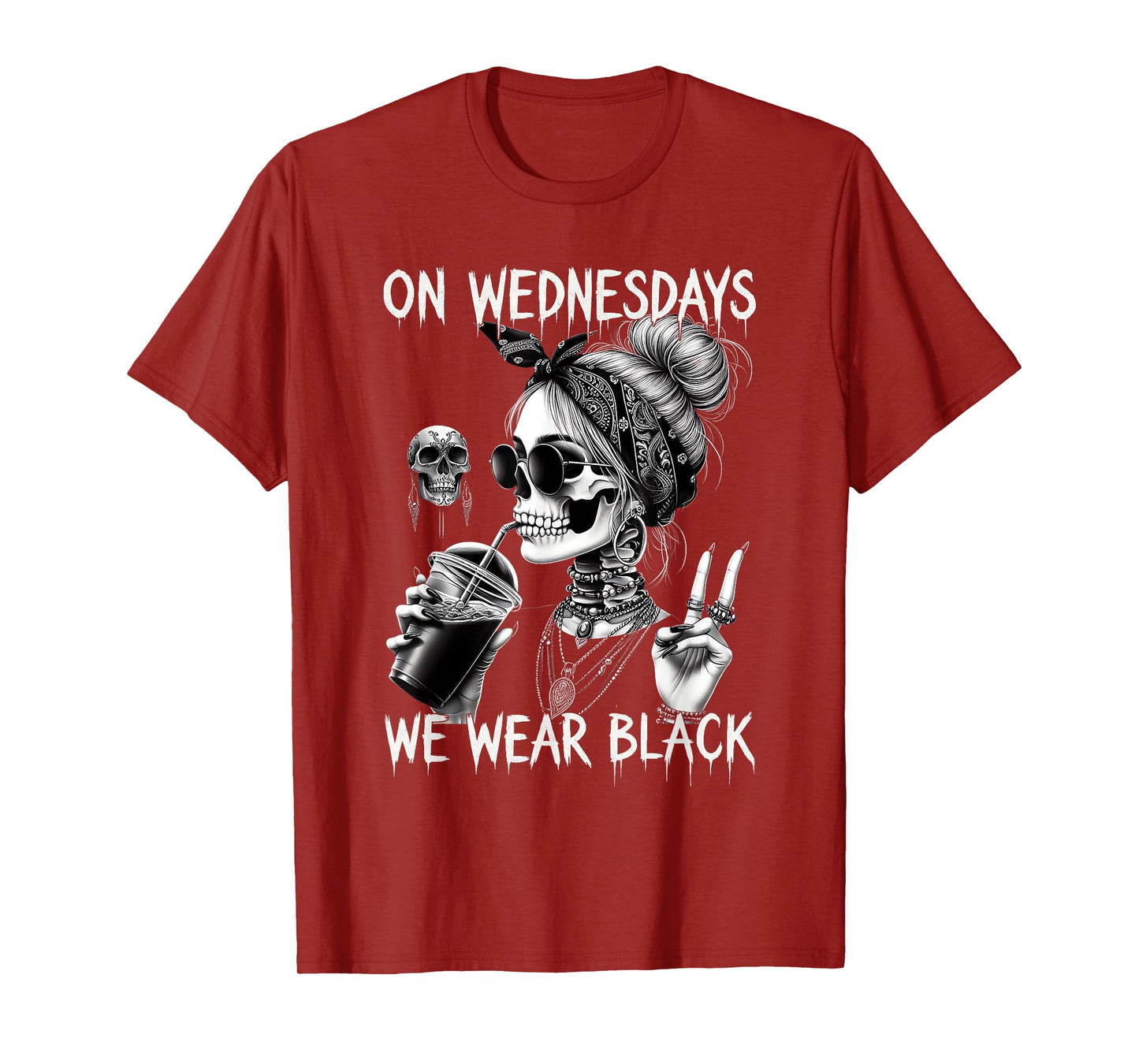 Wear Black Dark Humor Wednesdays Witchy Skeleton T-Shirt