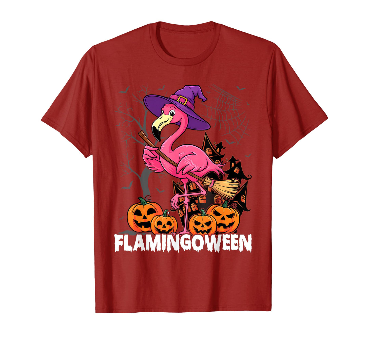 Happy Flamingoween Pink Flamingo Halloween Skeleton Spooky T-Shirt