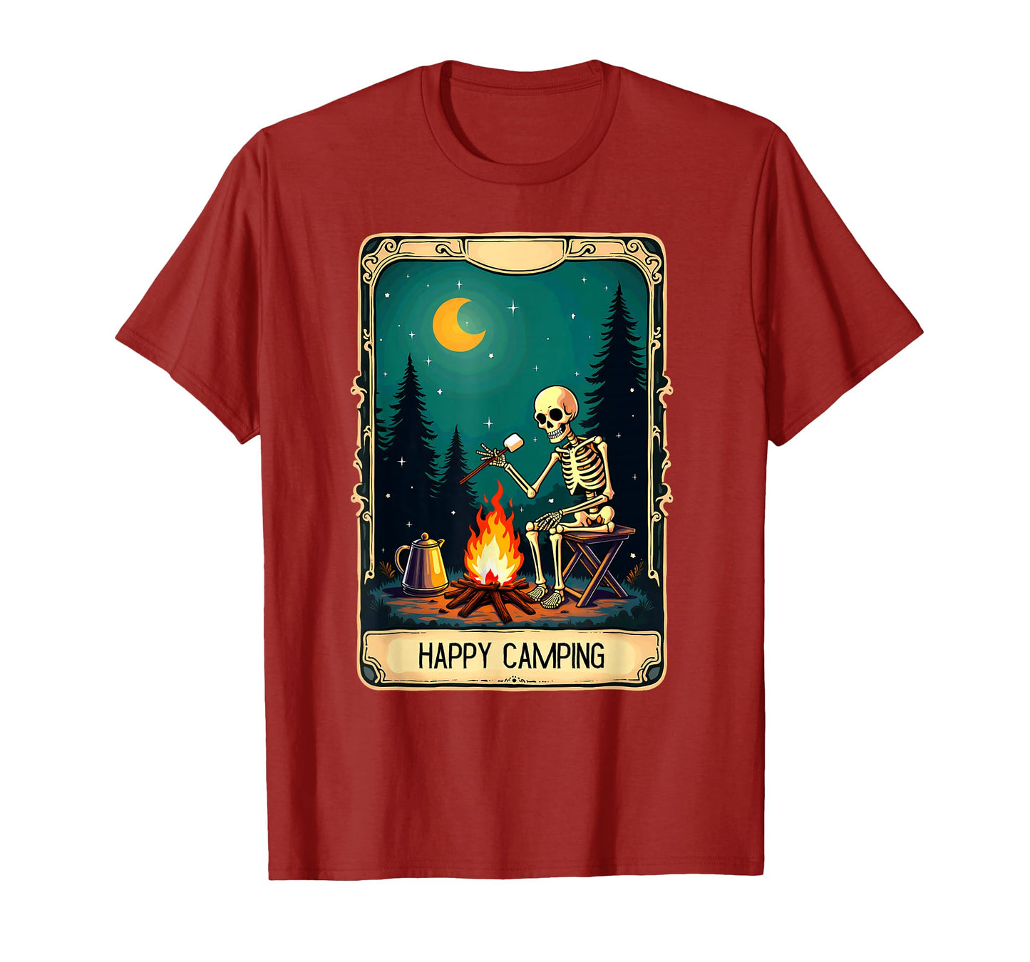 Gothic Tarot Card Skeleton Happy Camping T-Shirt
