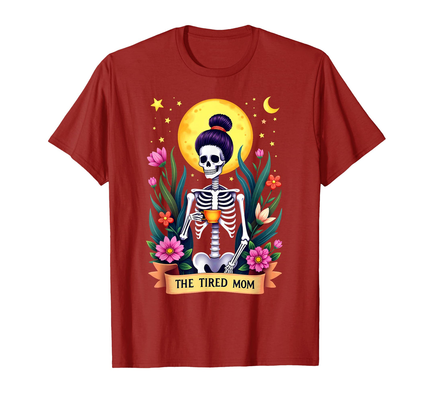Gothic Tarot Card Skeleton Coffee The Tired Mom T-Shirt