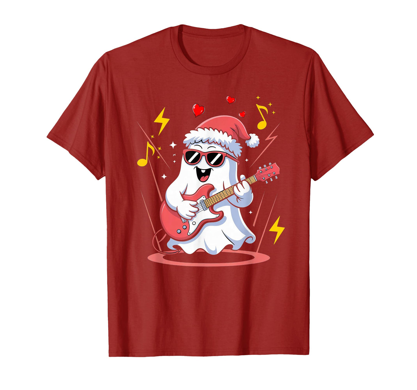 Halloween Rocker Ghost Santa Hat Cool Christmas Love Music T-Shirt