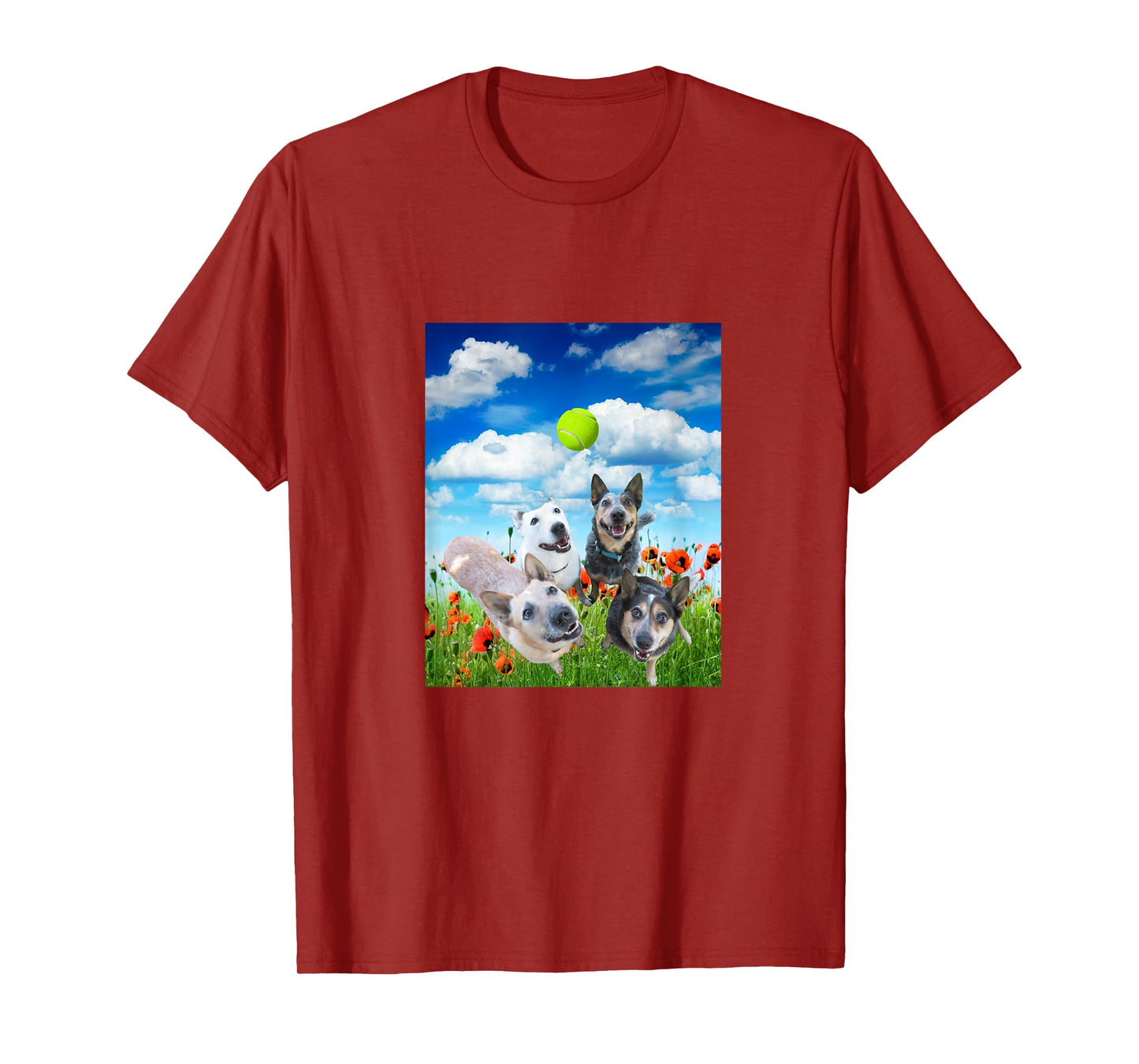 Blue Red White Heeler Cattle Dogs Playing Ball T-Shirt
