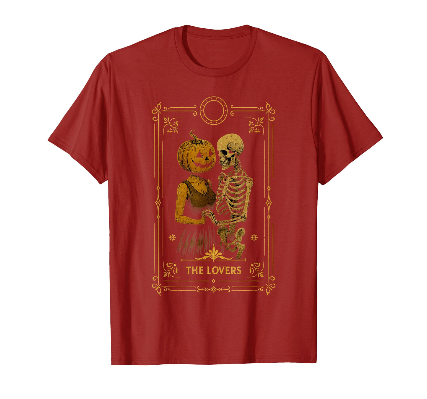 The Lovers Tarot Card Halloween Vintage Pumpkin Skeleton T-Shirt