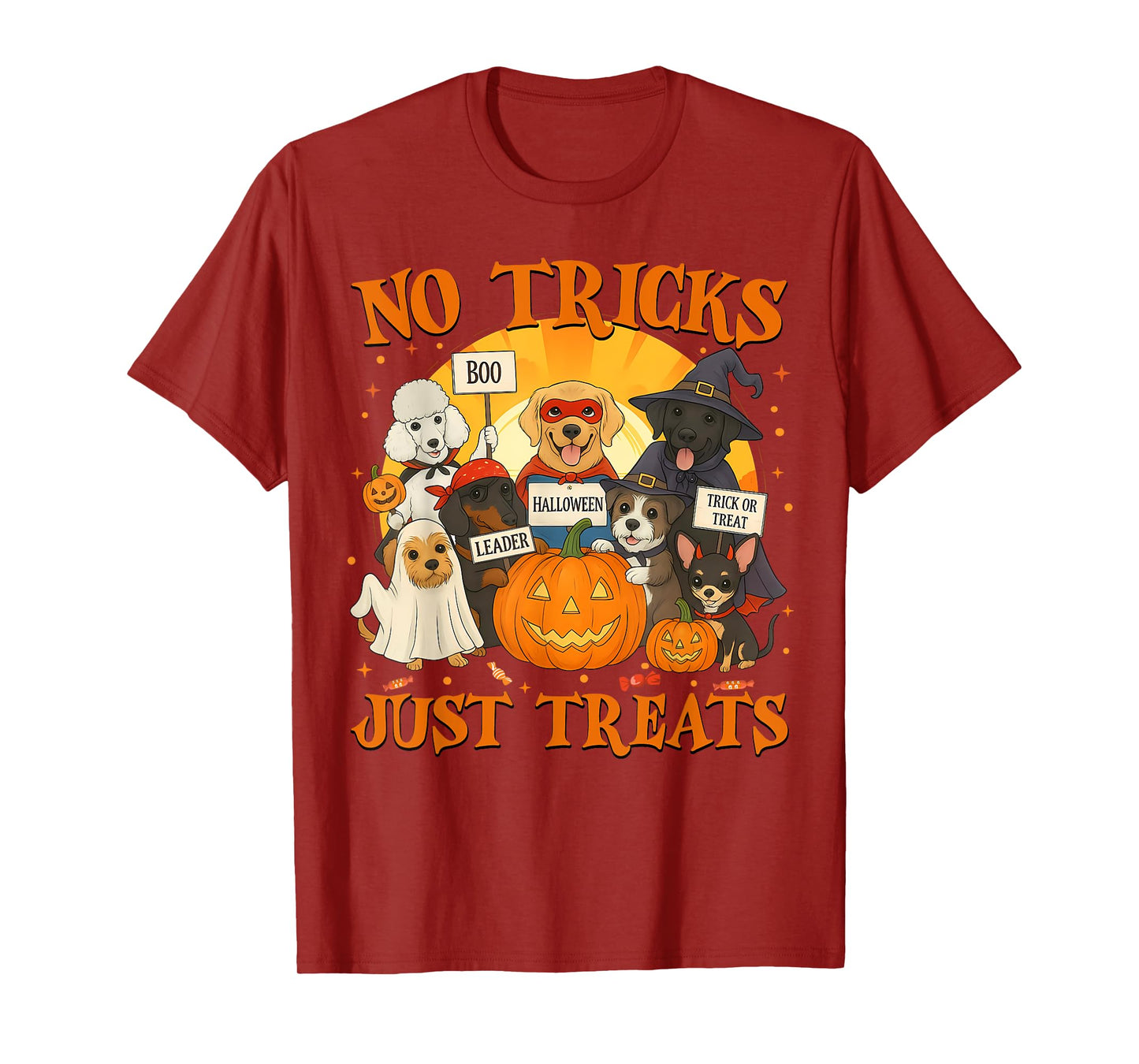 No Tricks Just Treats Cool Funny Halloween Dog Lover Custome T-Shirt