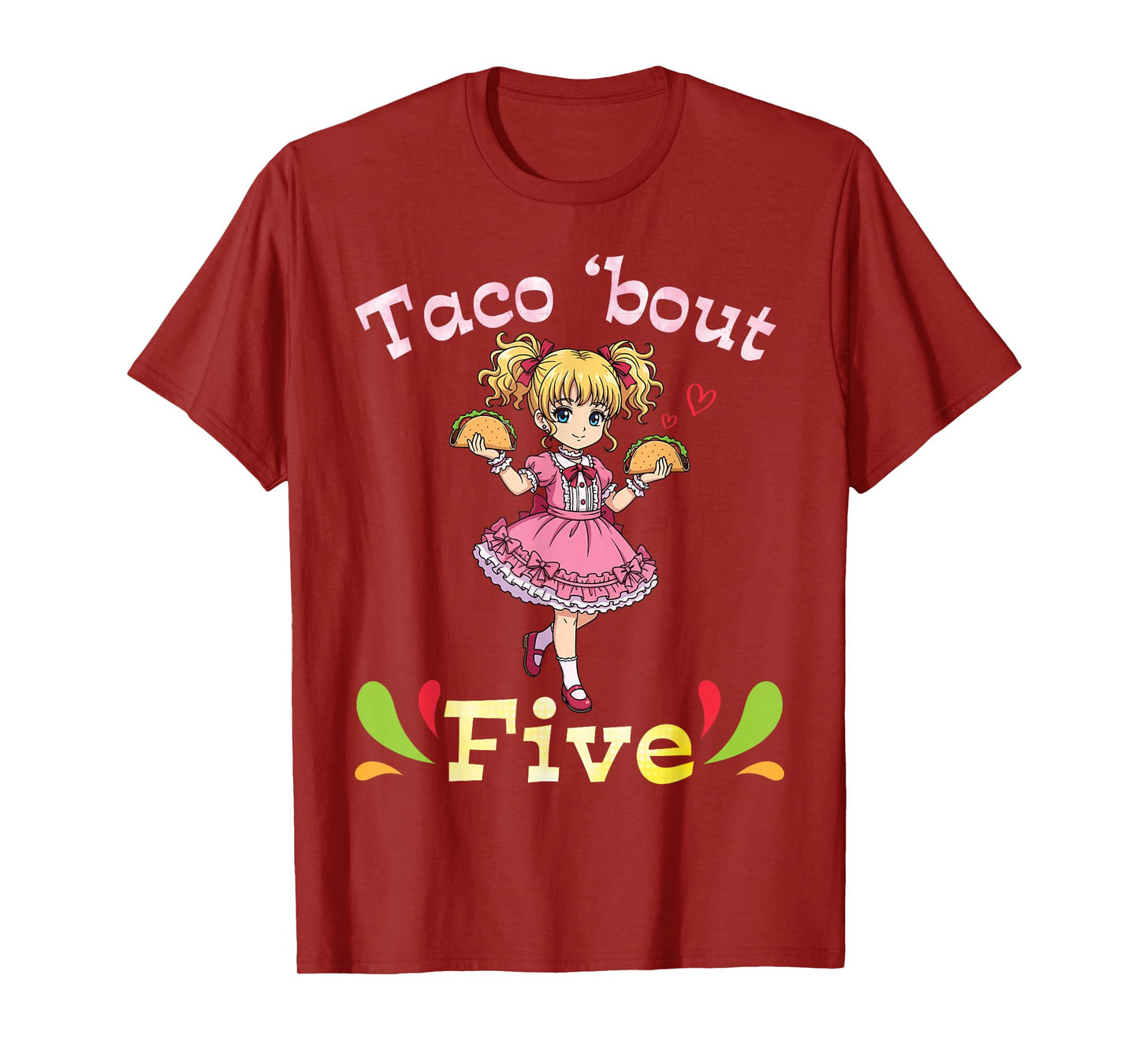 Cute Girl Holding Tacos I Taco Bout Five Years Old Birthday T-Shirt