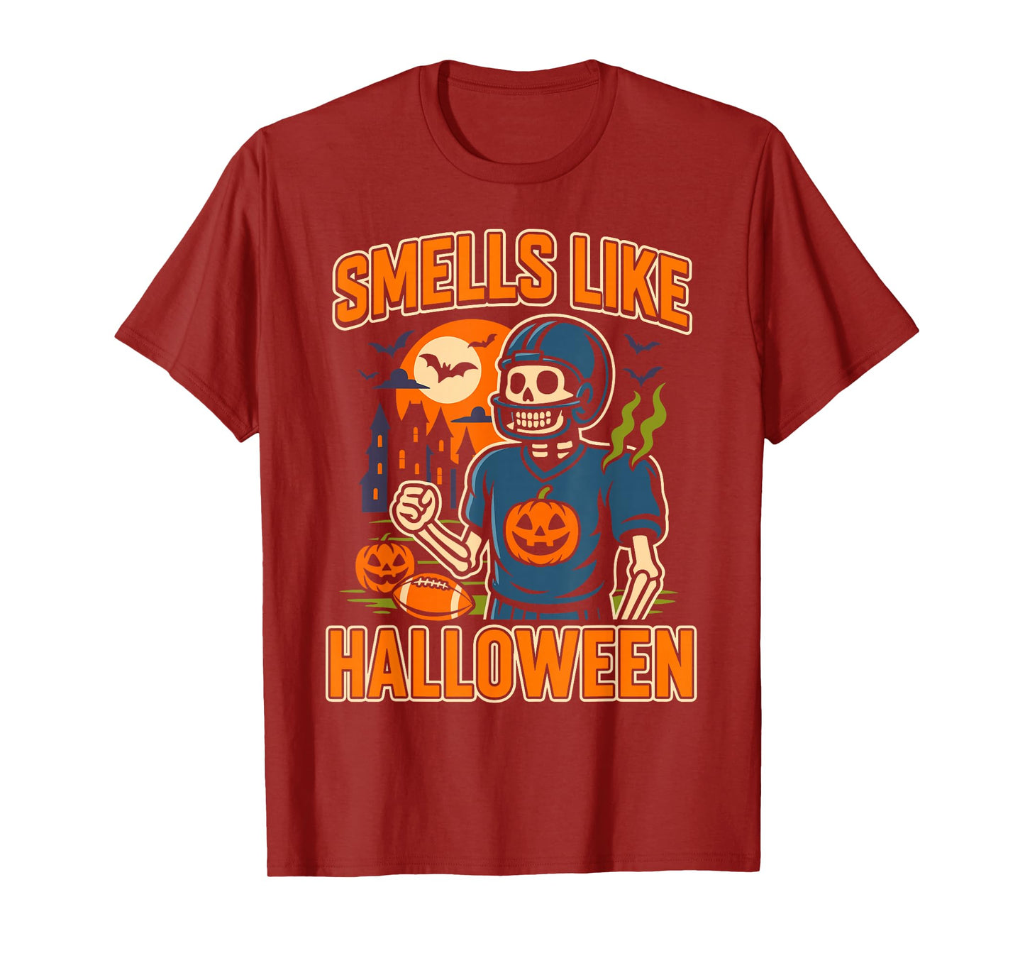 Skeleton Football Stinky Halloween Smells Like Halloween T-Shirt