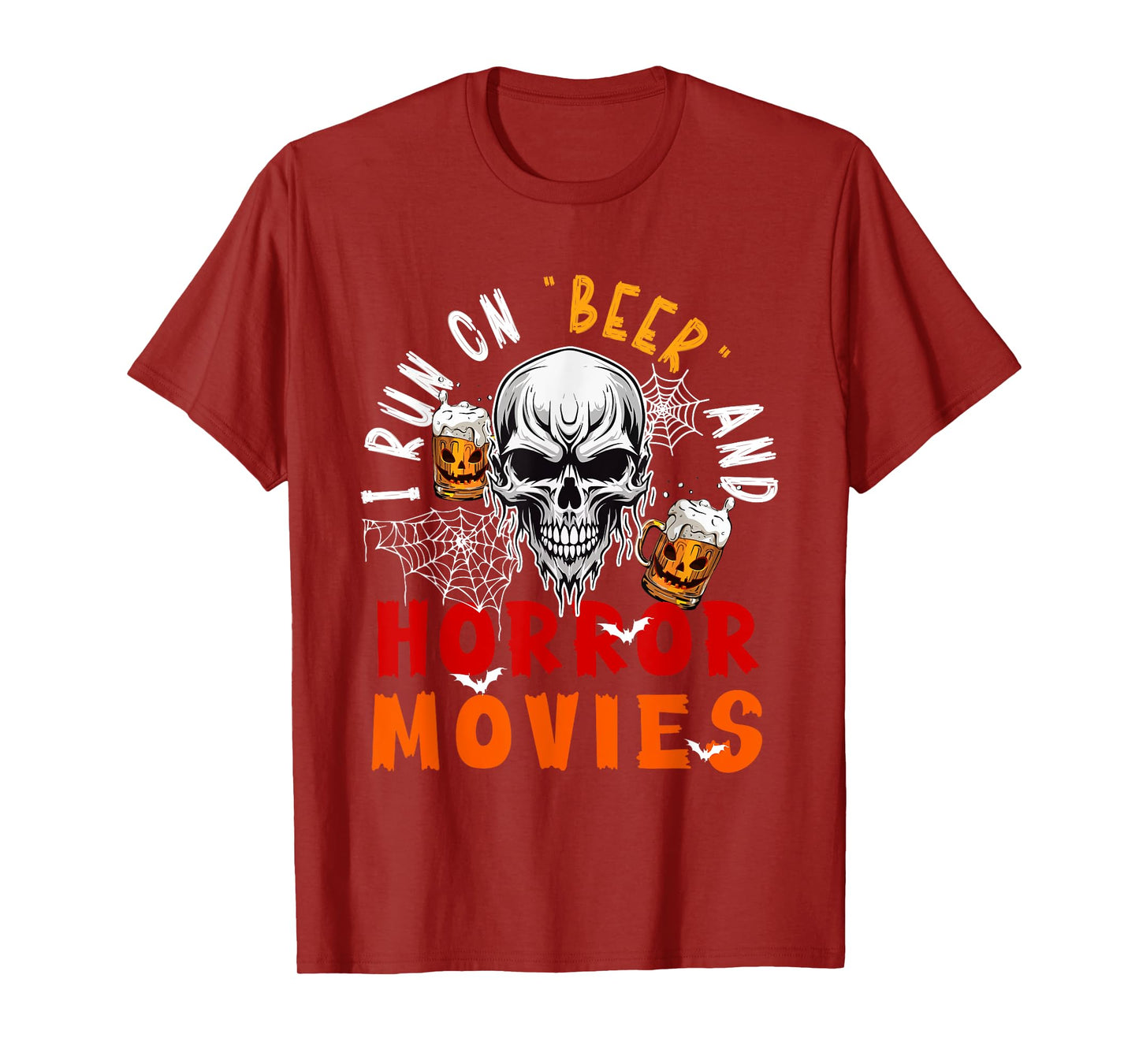 Running On Beer and Horror Movies Halloween Skull Drinker T-Shirt