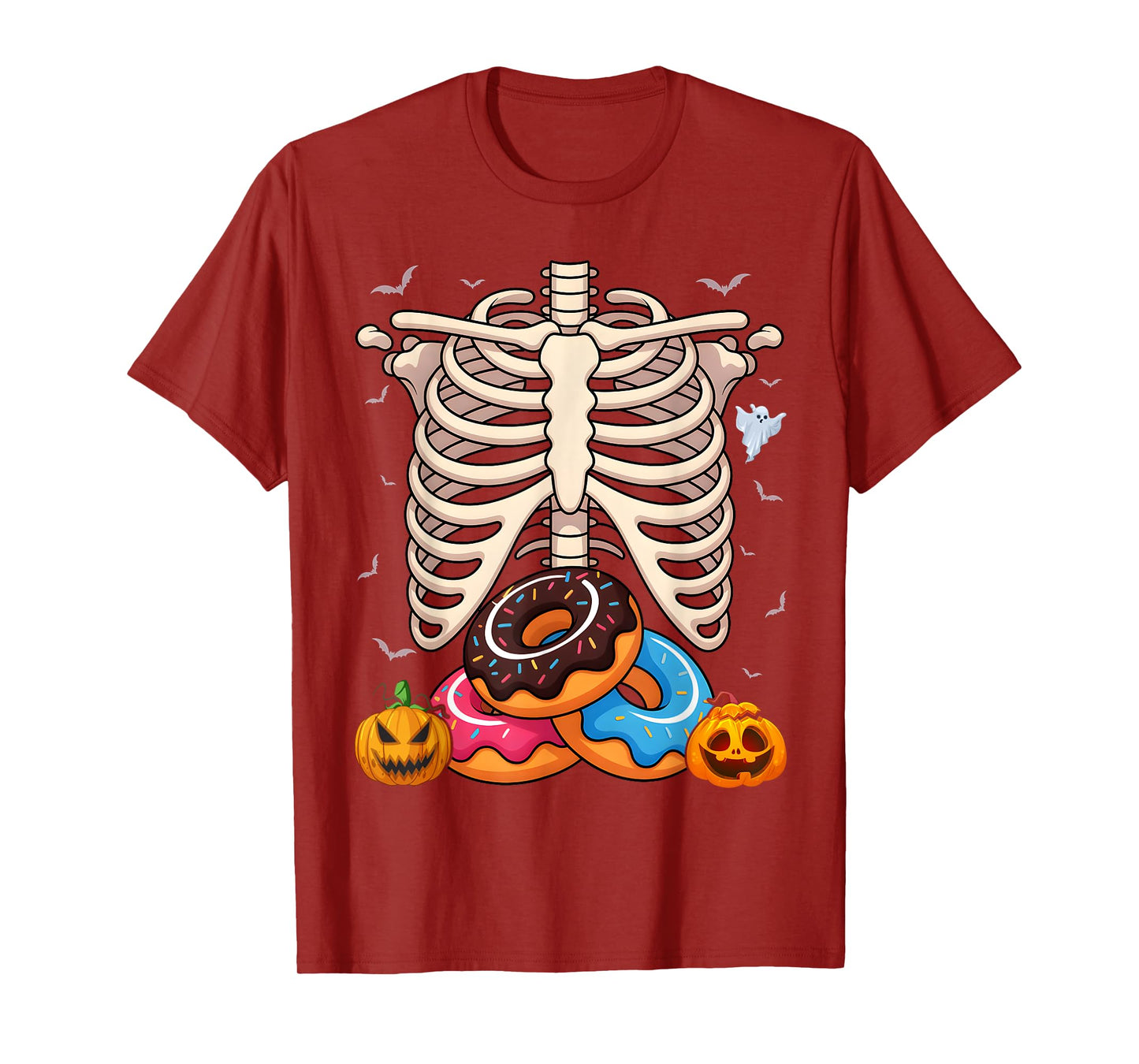 Skeleton Donuts Rib Cage Funny Halloween Costume Cosplay T-Shirt
