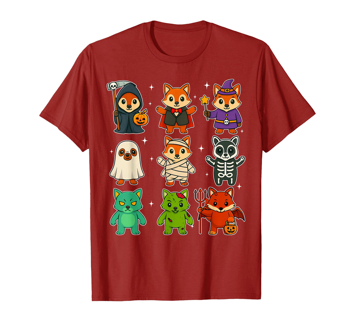 Cute Red Pandas Witch Pumpkin Skeleton Costume Halloween Day T-Shirt
