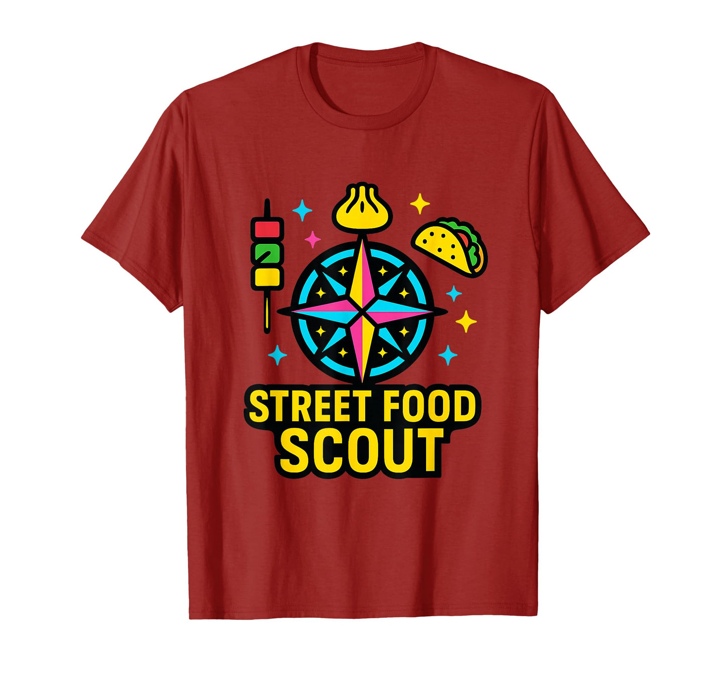 Street Food Scout Compass Icons for Roaming Market Explorers T-Shirt