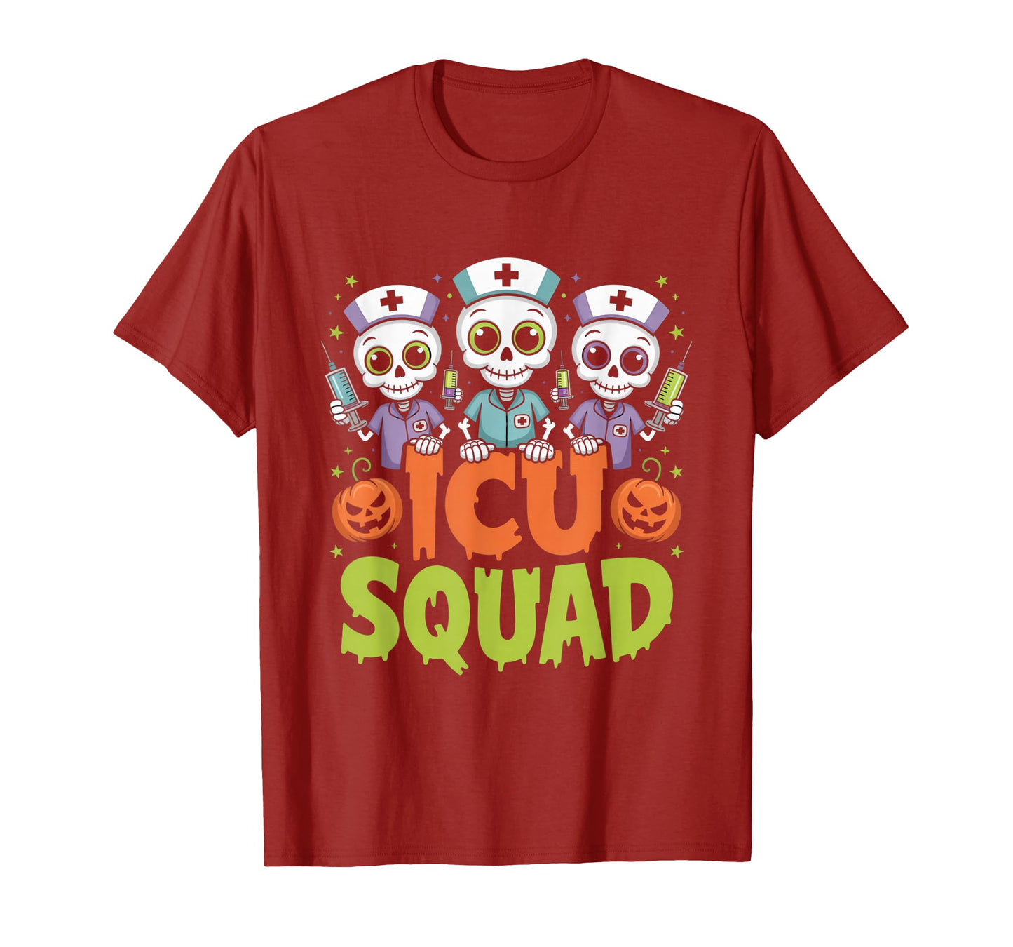 ICU Squad Skeleton Nurse Funny Halloween Costume T-Shirt
