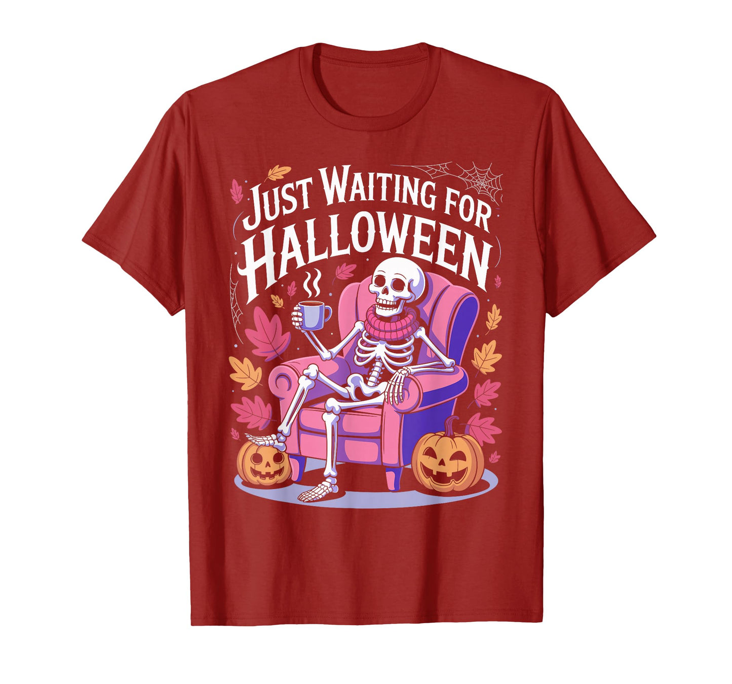 Just Waiting for Halloween Costume Summerween Skeleton Funny T-Shirt