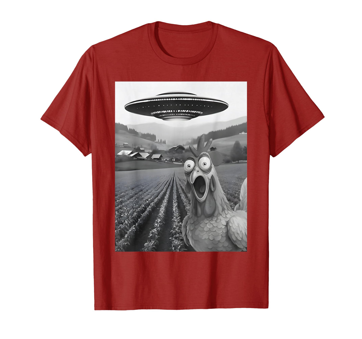 F-CAW-F Funny Chicken Selfie with UFOs Aliens Rooster Meme T-Shirt