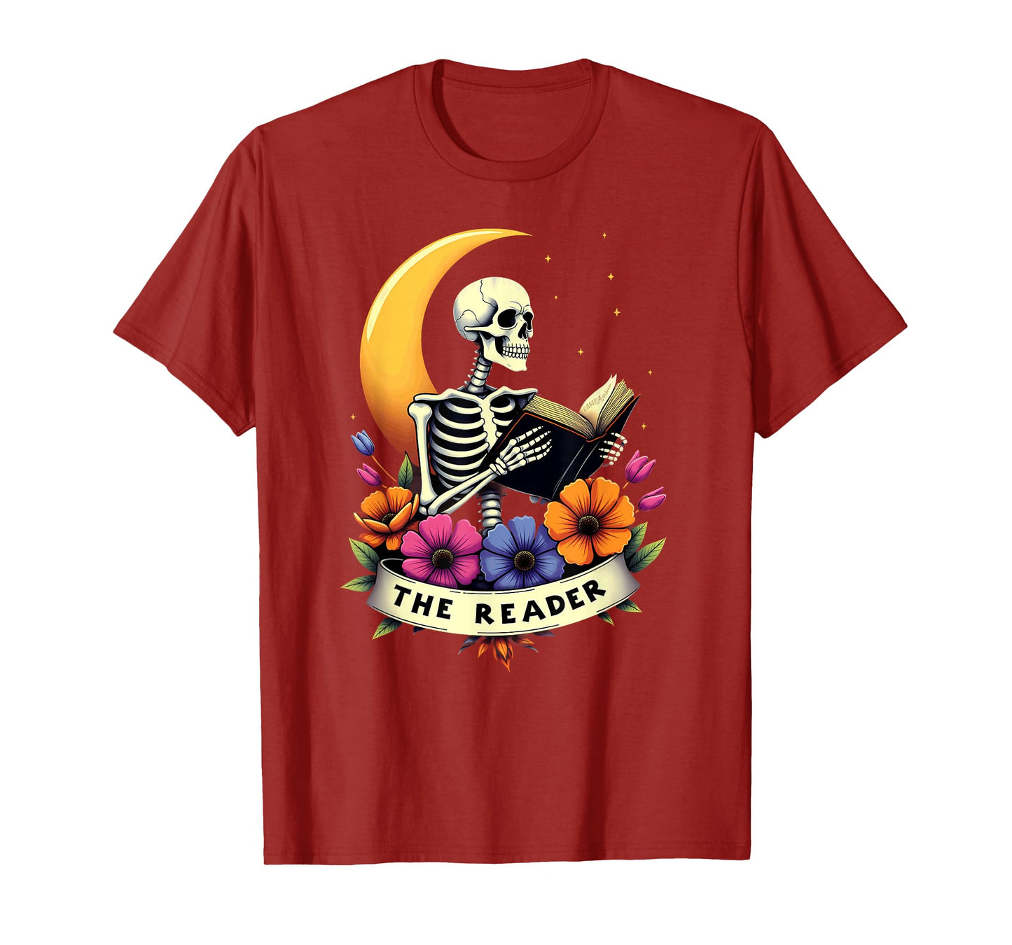 Tarot Card Skeleton Reading Book Librarian The Reader T-Shirt