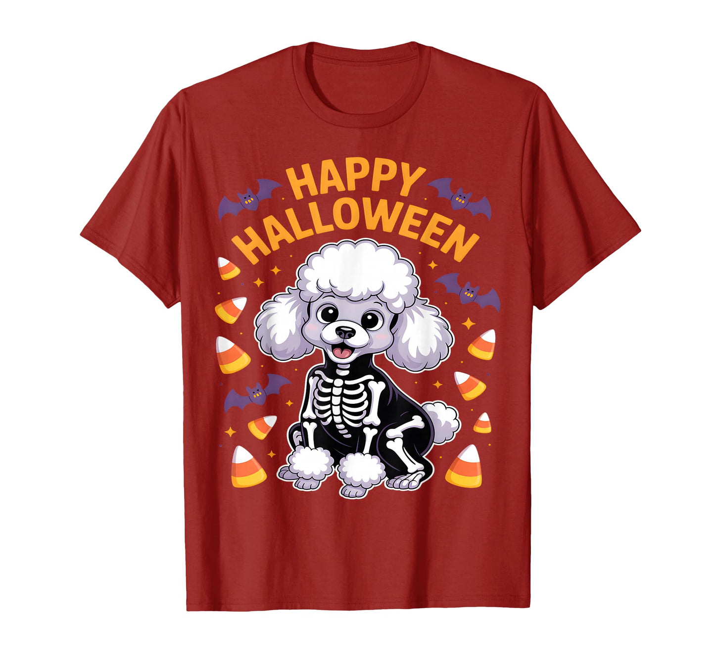 Poodle Skeleton Happy Halloween T-Shirt