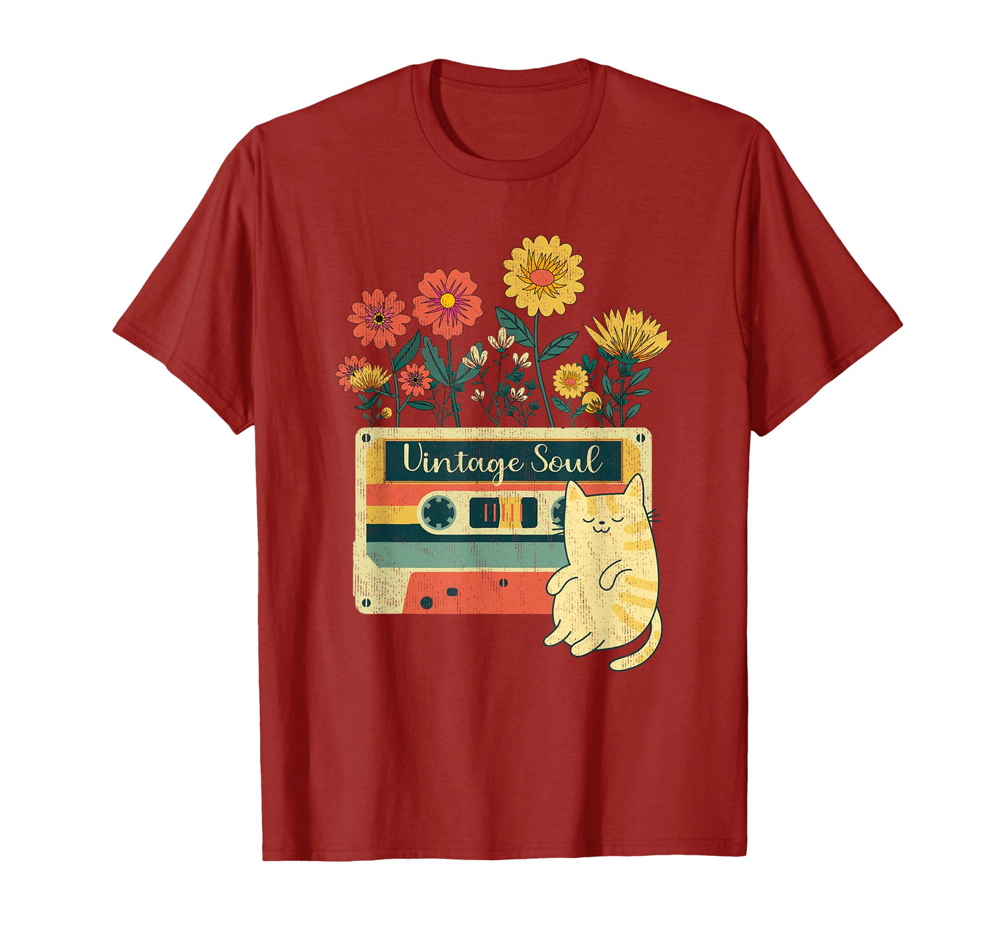 Vintage Cat Shirt for women - Retro Soul Flowers Wildflower T-Shirt