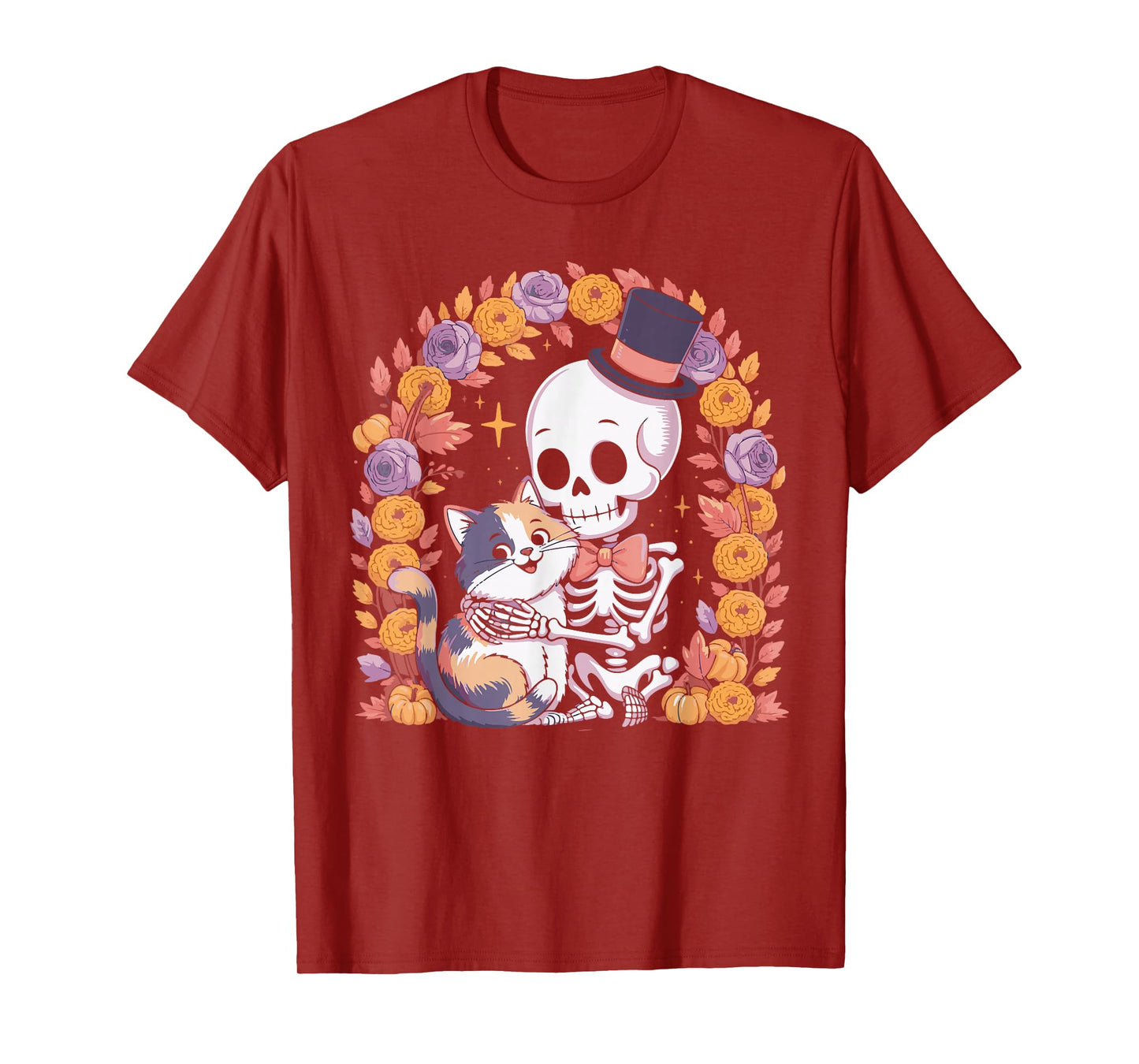 Cat Skeleton with Flowers Gothic Halloween Outfit for Women T-Shirt
