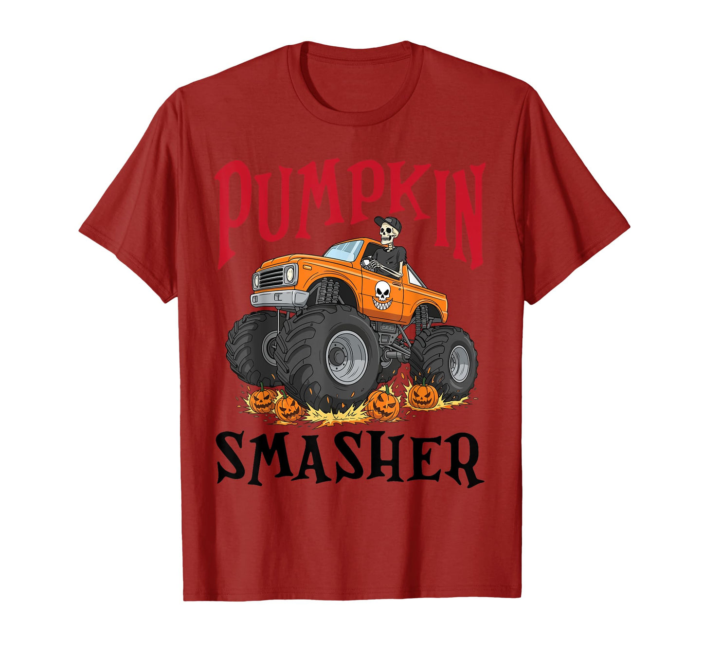 Pumpkin Monster Truck Skeleton Driver Halloween Day Smasher T-Shirt