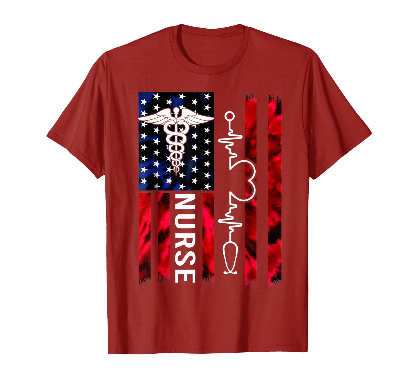 Cute Nurse USA Flag Stethoscope Heartbeat American Nurse Fun T-Shirt