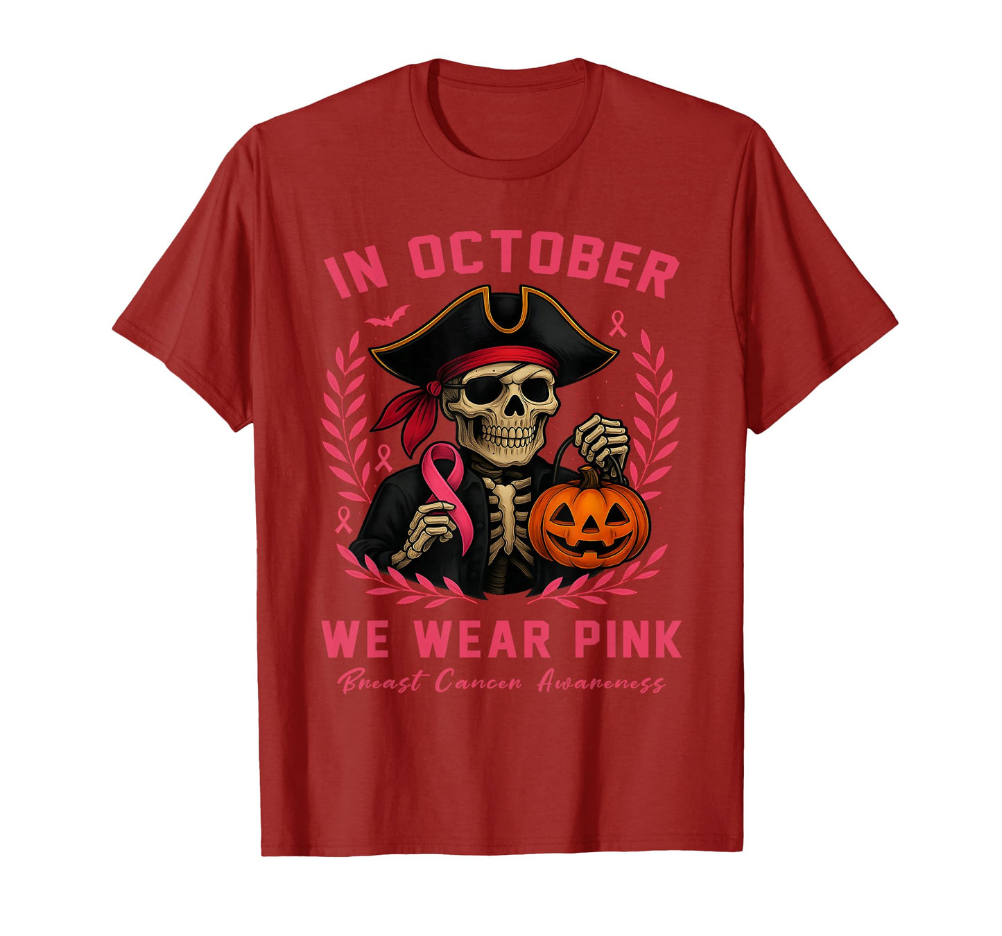 Breast Cancer Pirate Halloween in October We Wear Pink T-Shirt