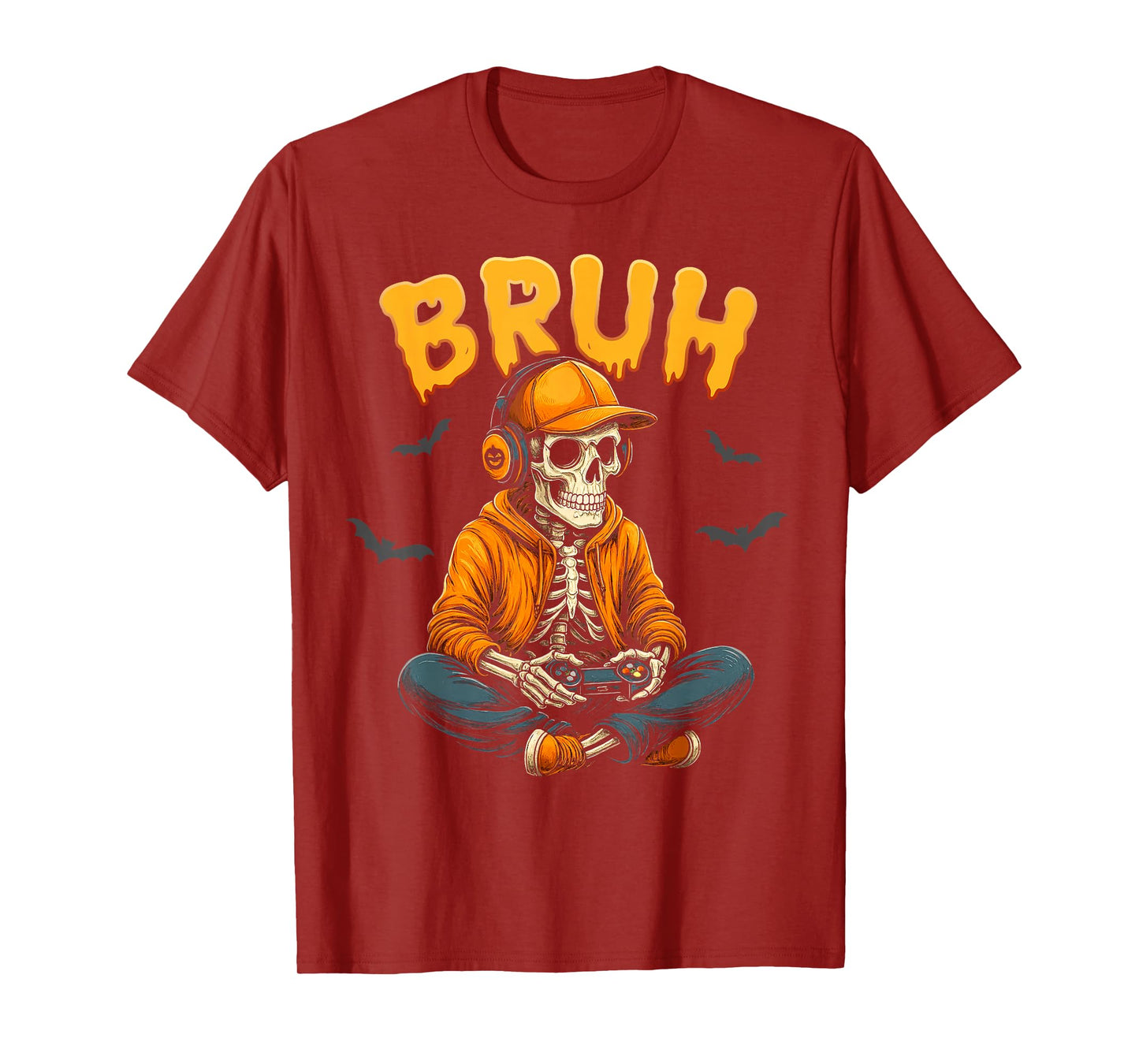 Bruh Skeleton Gamer Video Halloween Gaming Boys Men Kids T-Shirt