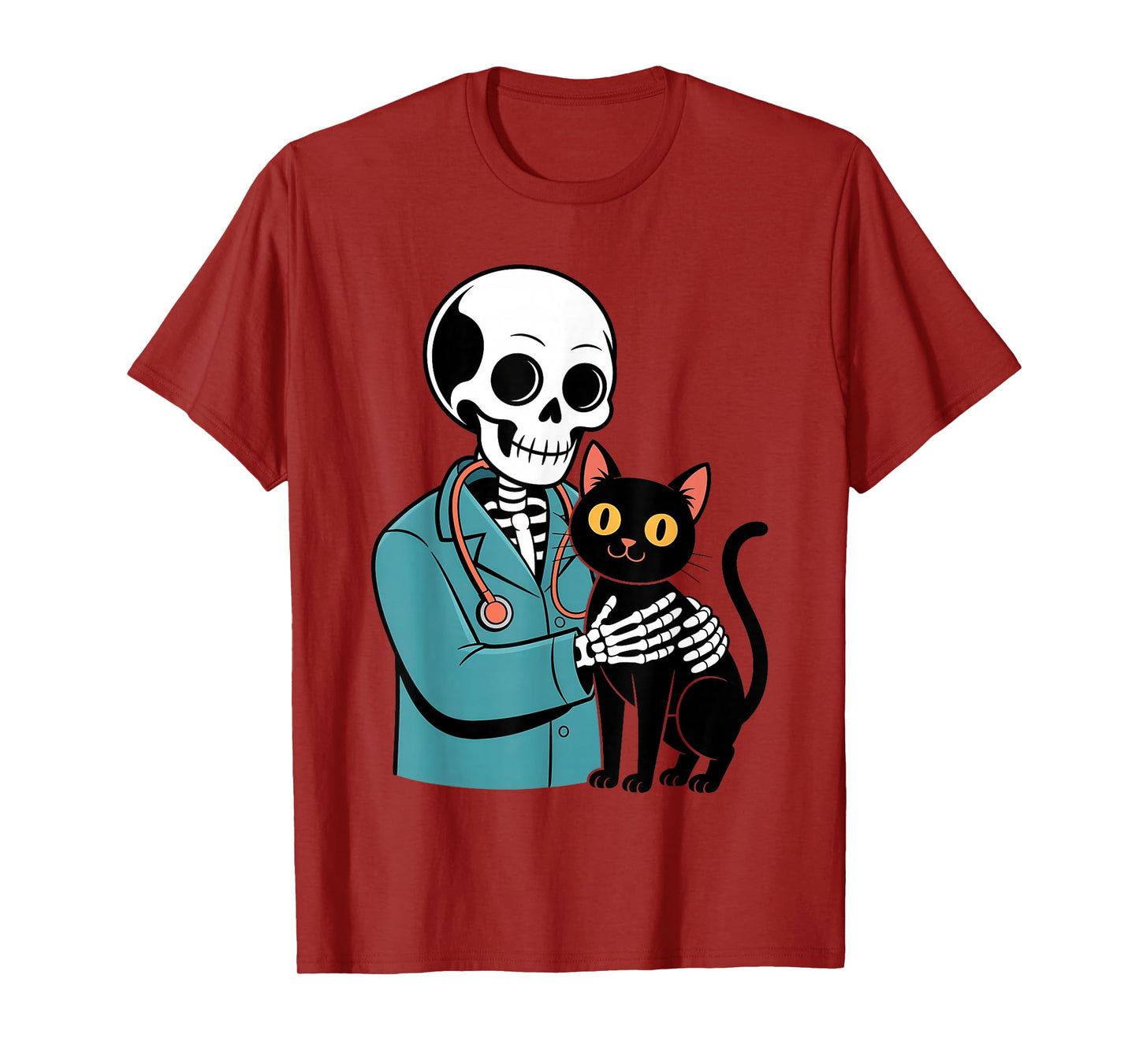Skeleton Hugging Cat Funny Vet Cat Lover Halloween Men Women T-Shirt
