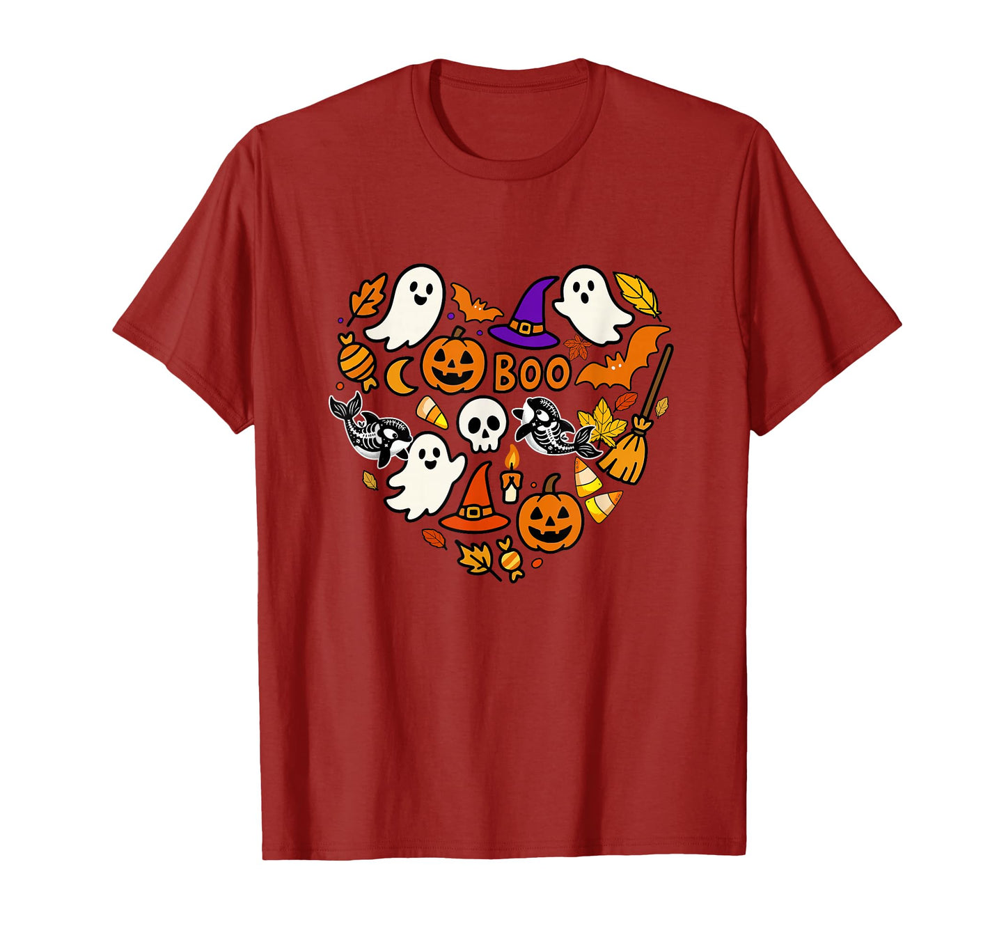 Group Orcas Boo Ghosts Candy Corns Halloween Heart Shape T-Shirt