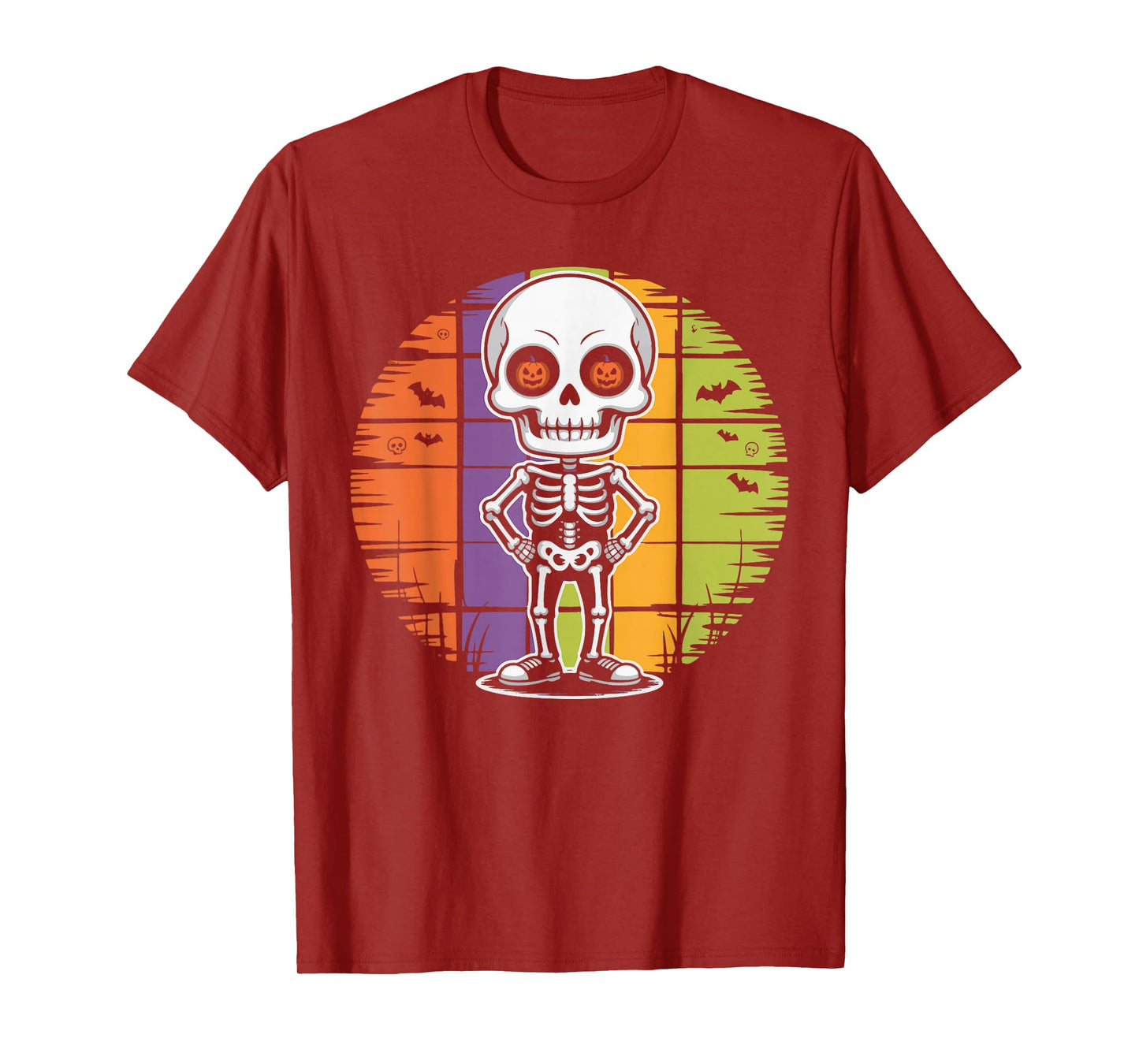 Spooky Cartoon Skeleton Pumpkin Glasses Retro Halloween Men T-Shirt