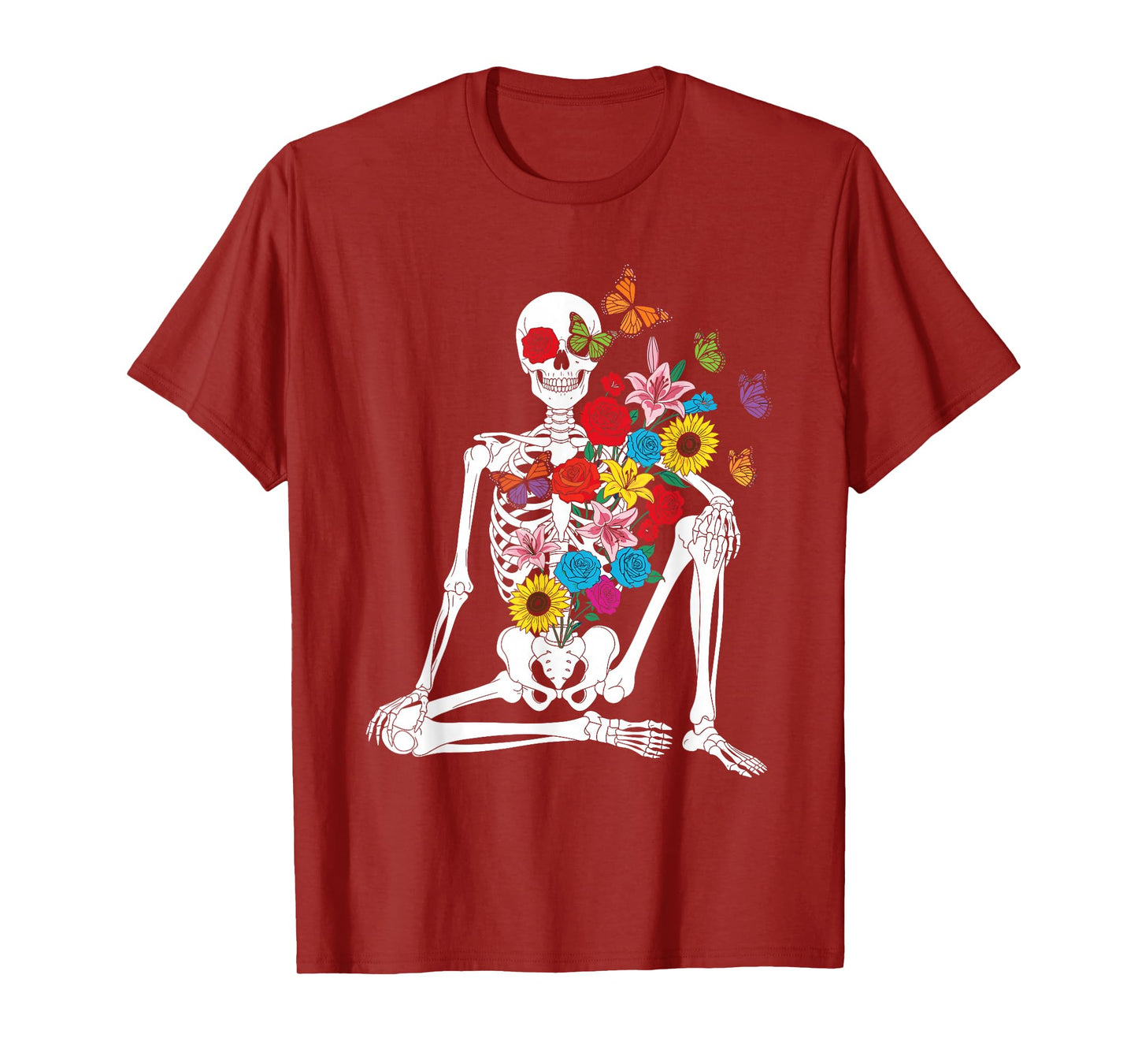 Skeleton with Flowers Halloween Costume for Men Women T-Shirt