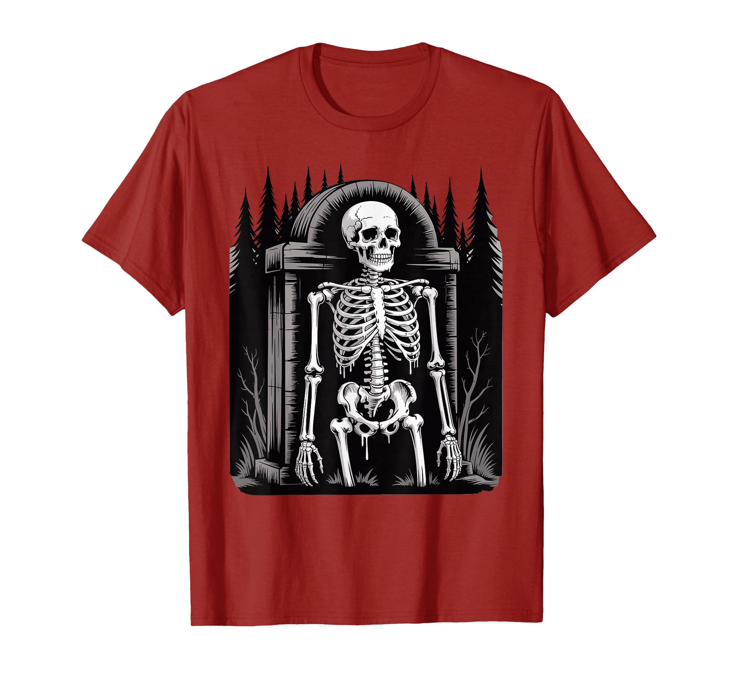 Skeleton in Haunted Forest Fantasy Horror Halloween T-Shirt