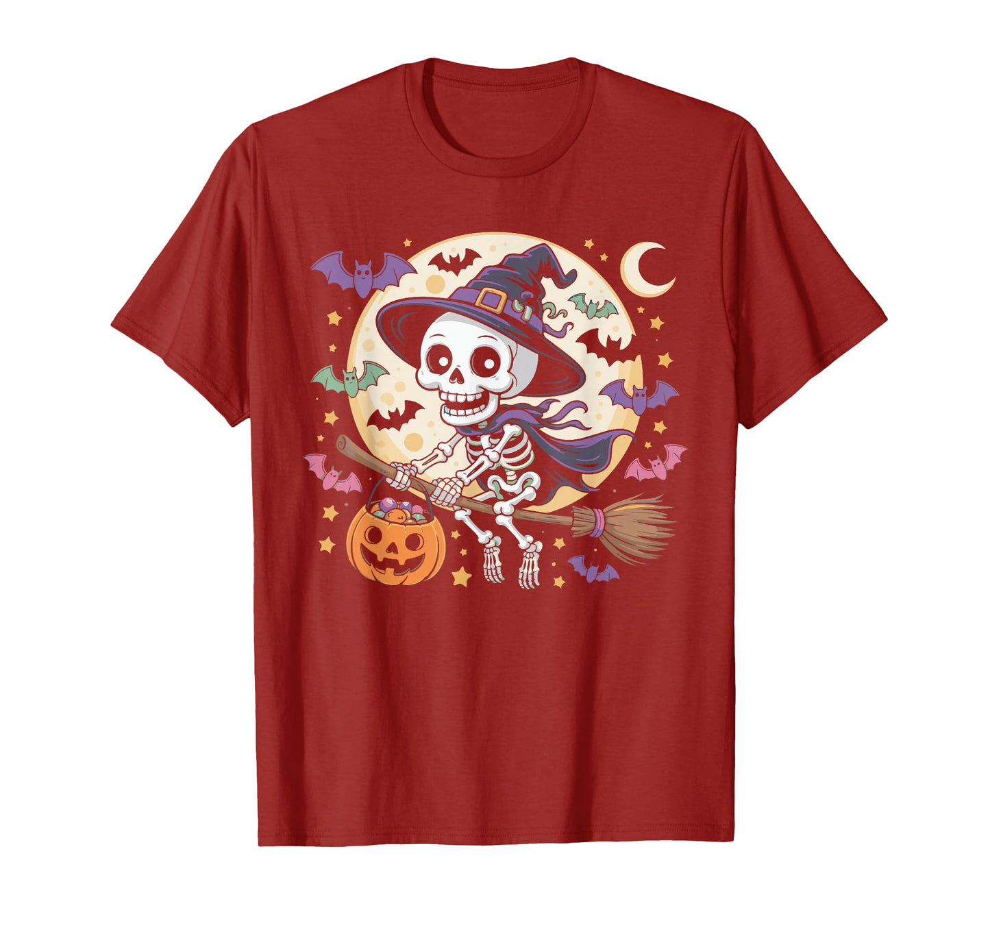 Skeleton Witch Hat Pumpkin Halloween Costume Men Women Kids T-Shirt