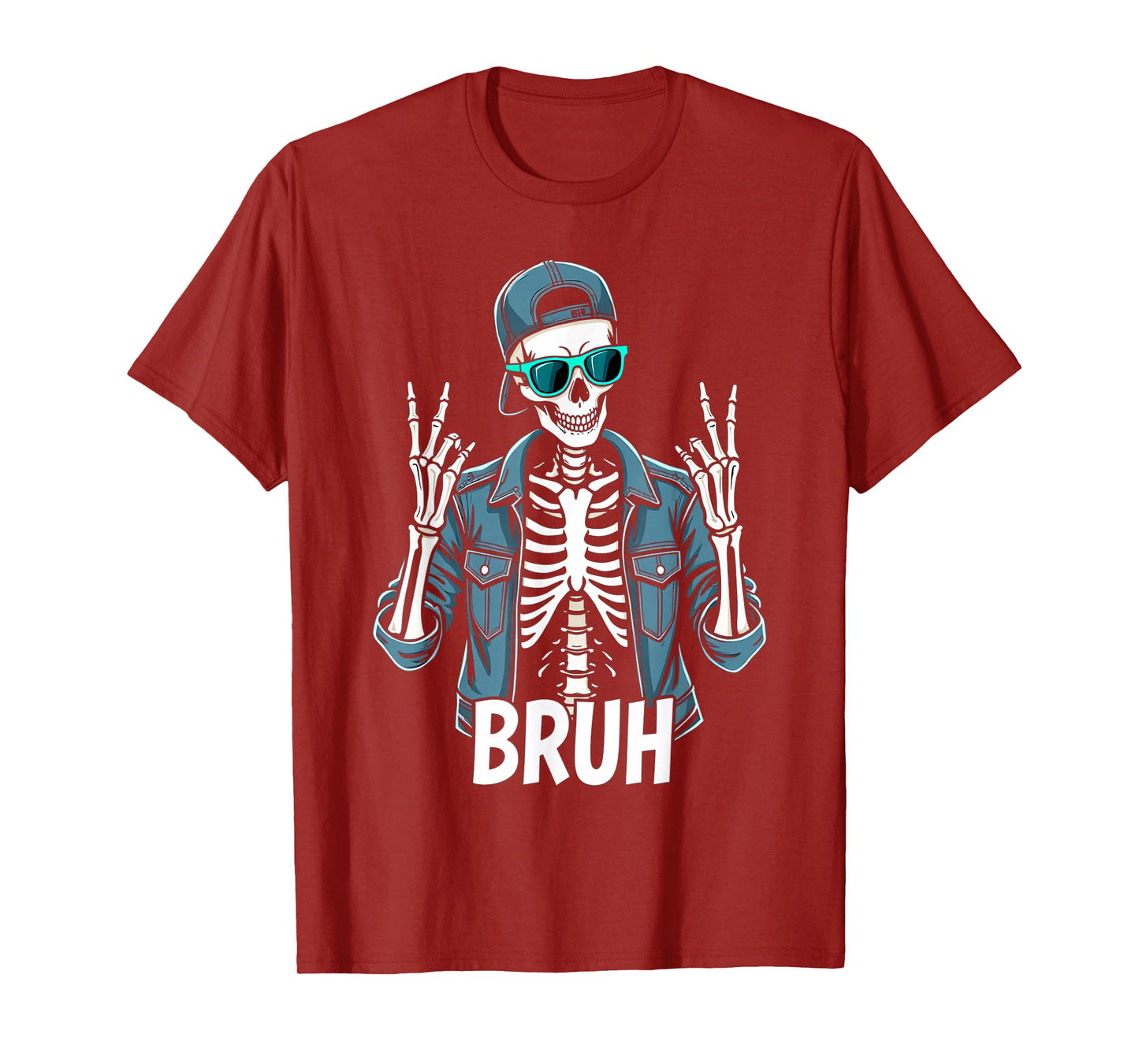 Cool Bruh Skeleton Rock On Halloween Men Teens Boys Kids T-Shirt