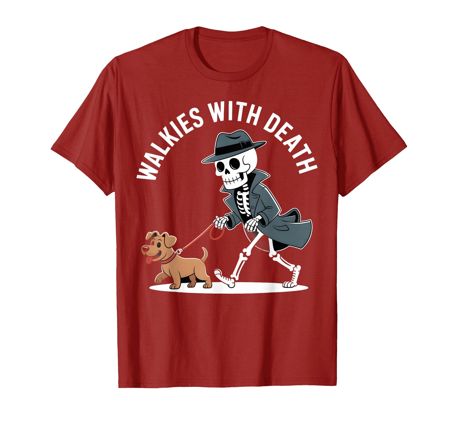 Walkies with Death Funny Skeleton Dog Humor T-Shirt