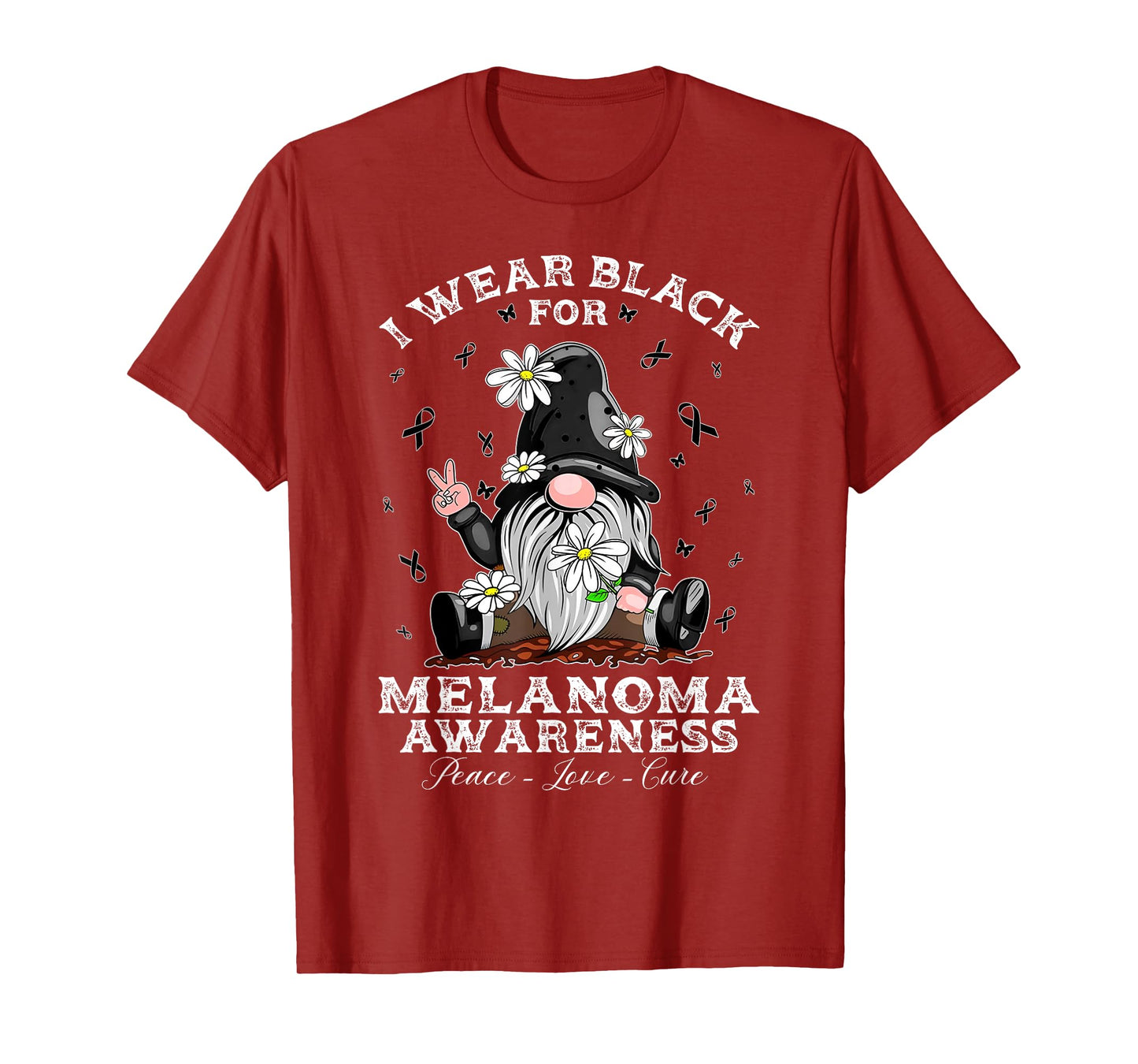 I Wear Black For Melanoma Awareness Warrior Survivor Gnome T-Shirt