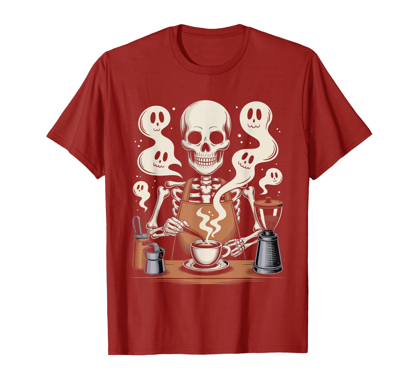 Barista Ghost Coffee Skeleton Spooky Halloween Coffee Maker T-Shirt